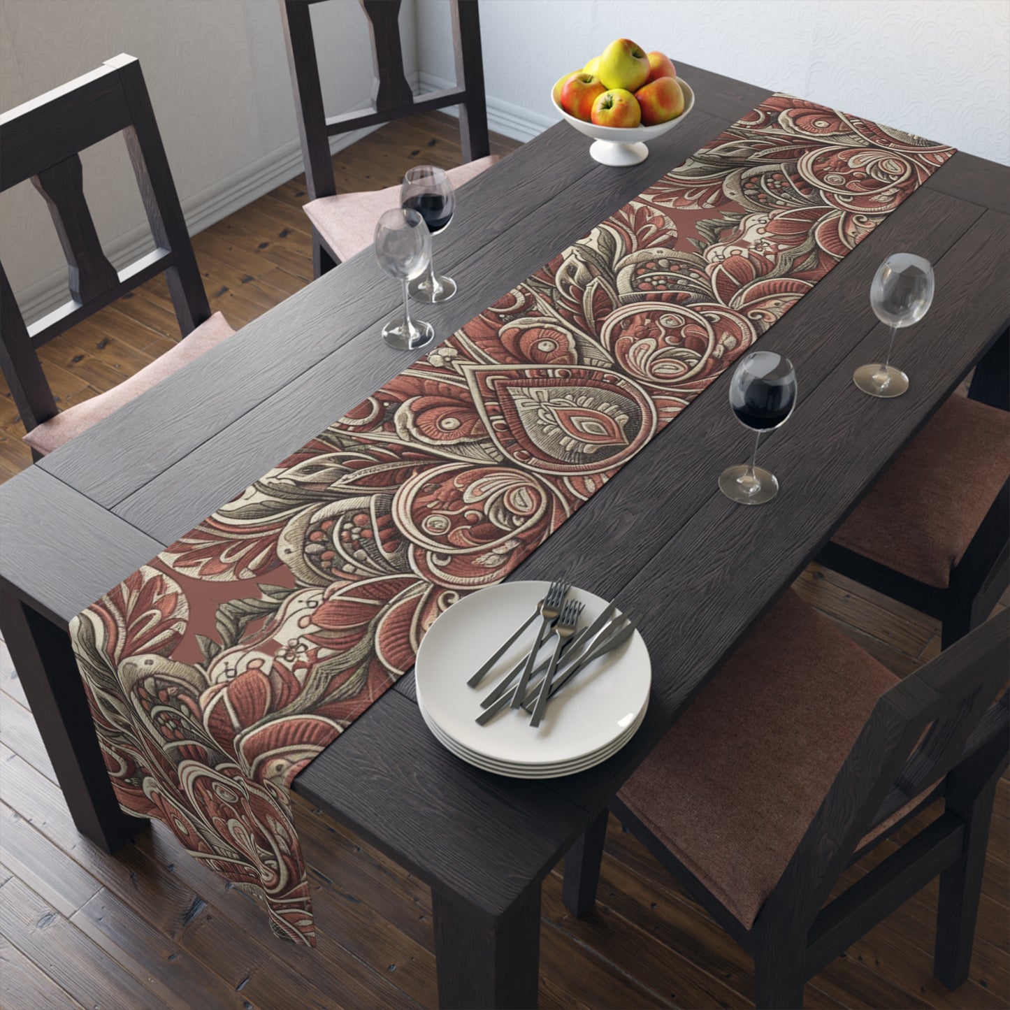 Burgundy Floral Pattern Table Runner