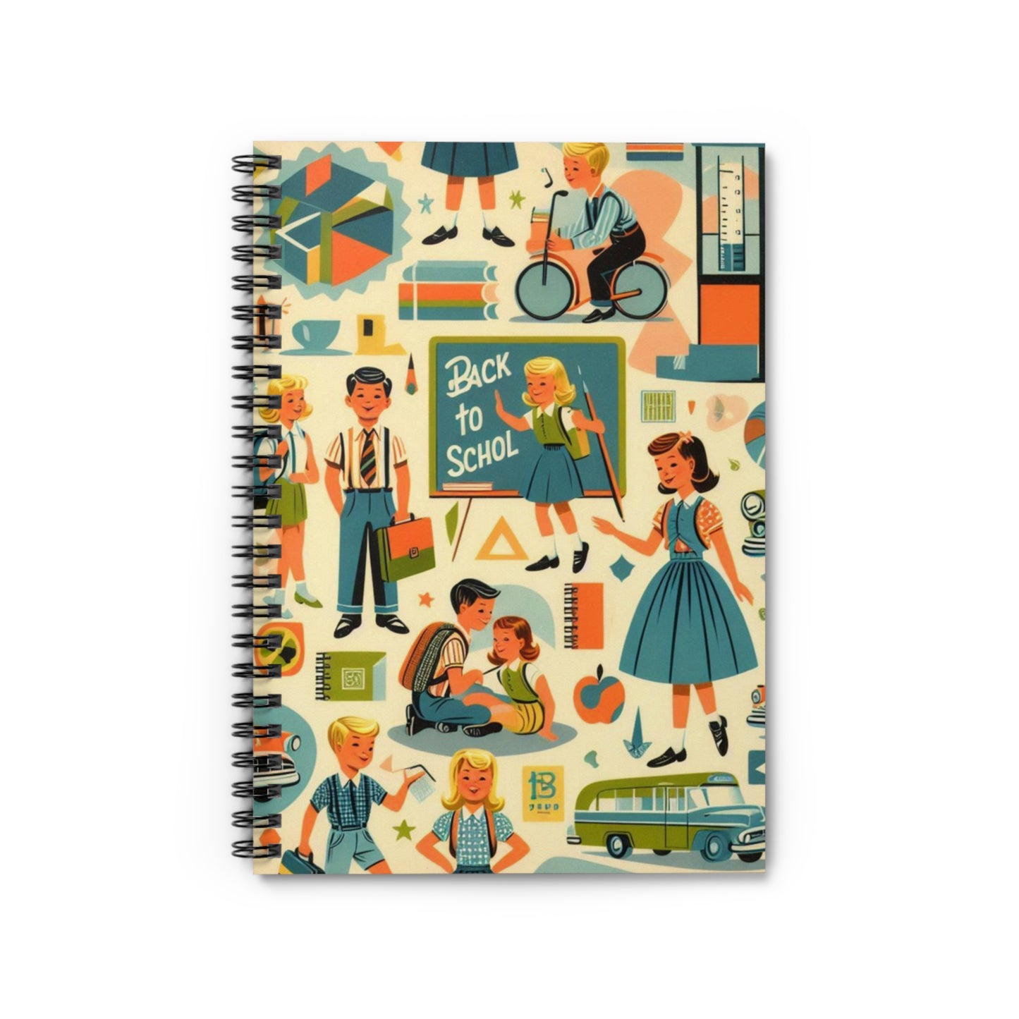 Back to School Mid Century-inspired Spiral Notebook - Ruled Line