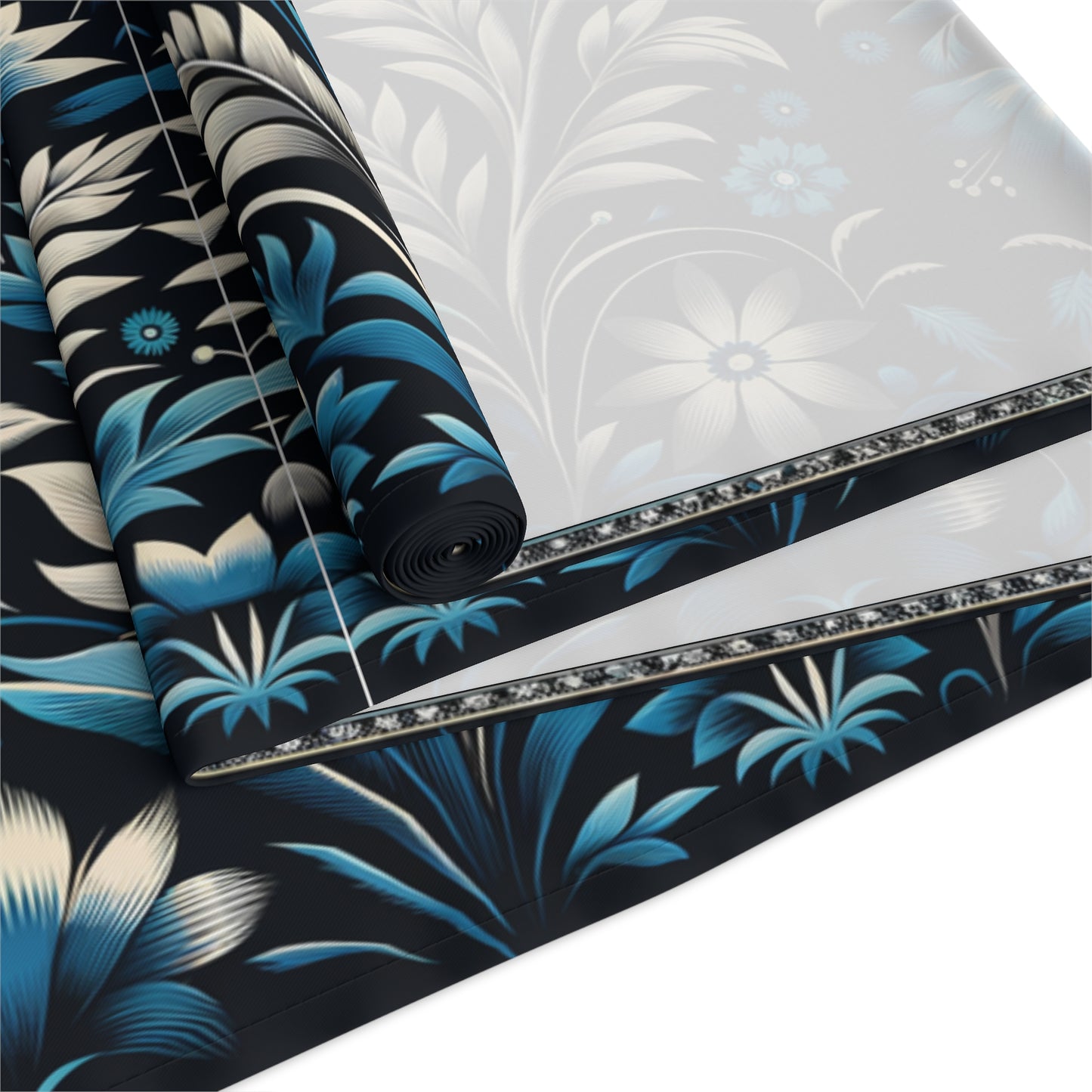 Dark Blue Art Dec Floral Table Runner