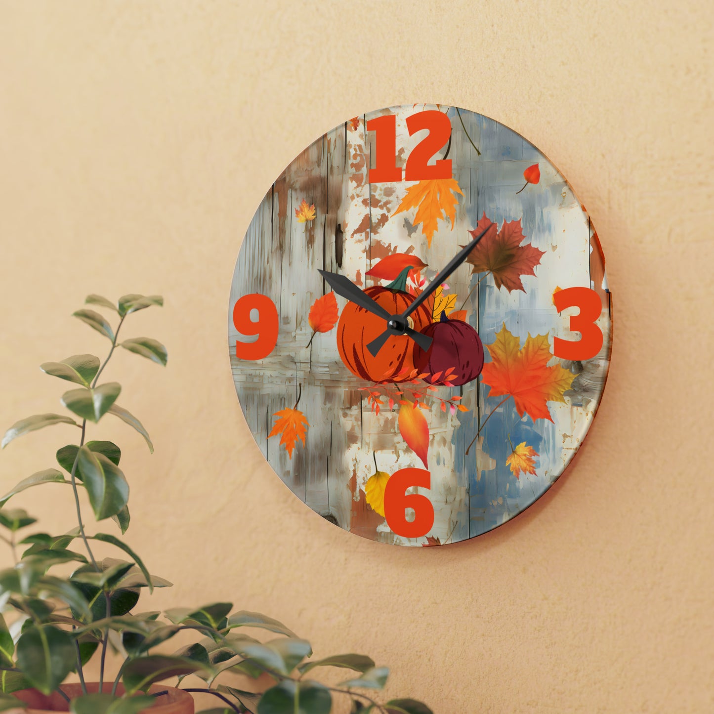 Autumn Pumpkins Acrylic Wall Clock - Misfit Marketing Designs