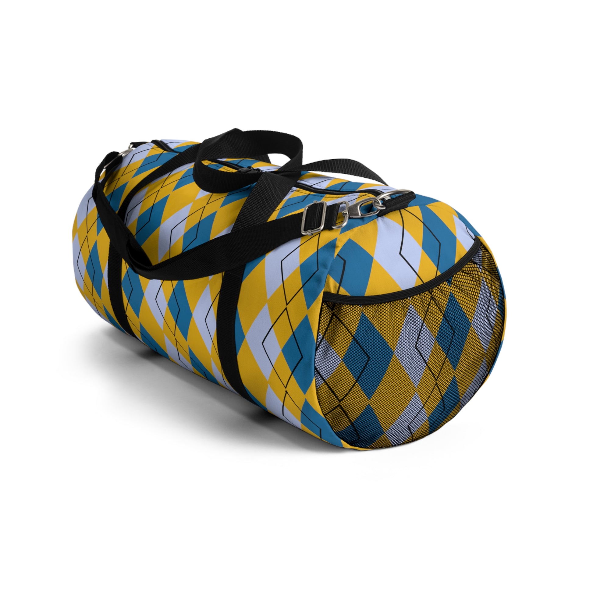 Yellow Argyle Spring Duffel - Perfect for Gym and Travel - Lightweight and Durable - Misfit Marketing Design Studios