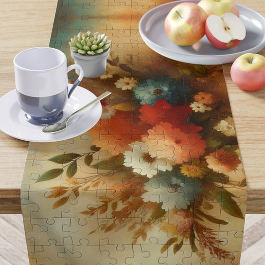 Floral Puzzle Table Runner - Elegant Home Decor with Vibrant Floral Pattern - Misfit Marketing Design Studios