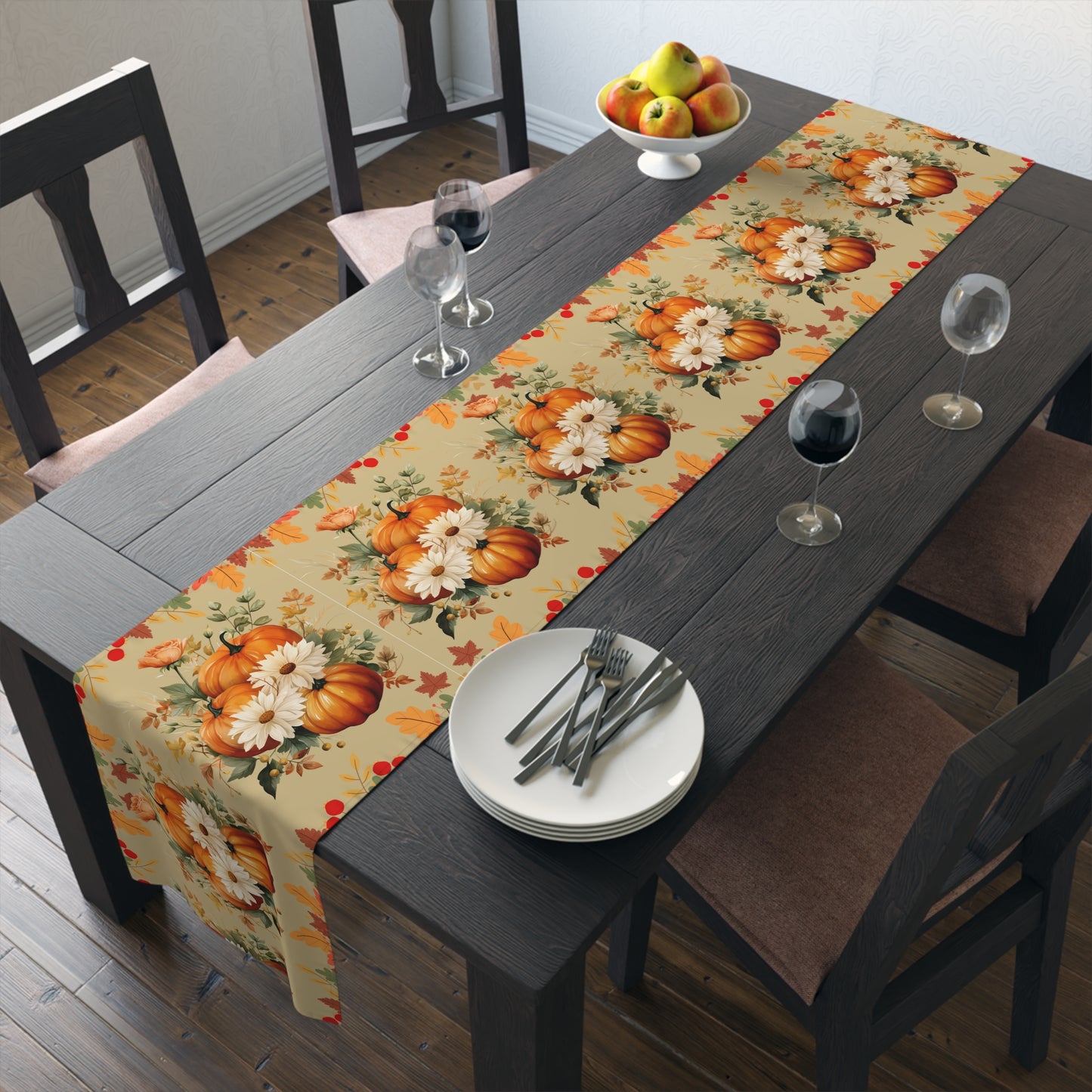 Autumn Table Runner with Pumpkins - Misfit Marketing Design Studios