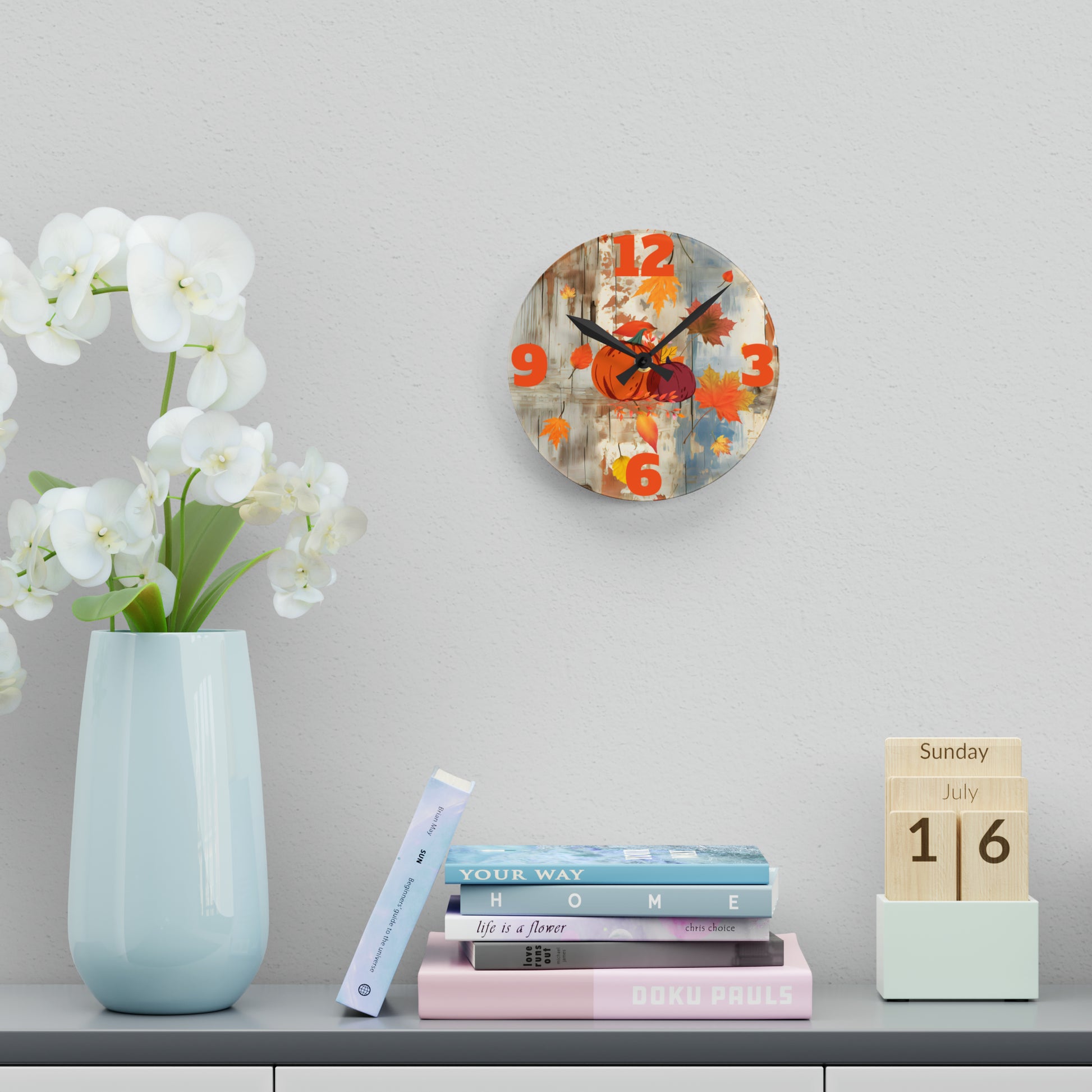 Autumn Pumpkins Acrylic Wall Clock - Misfit Marketing Designs