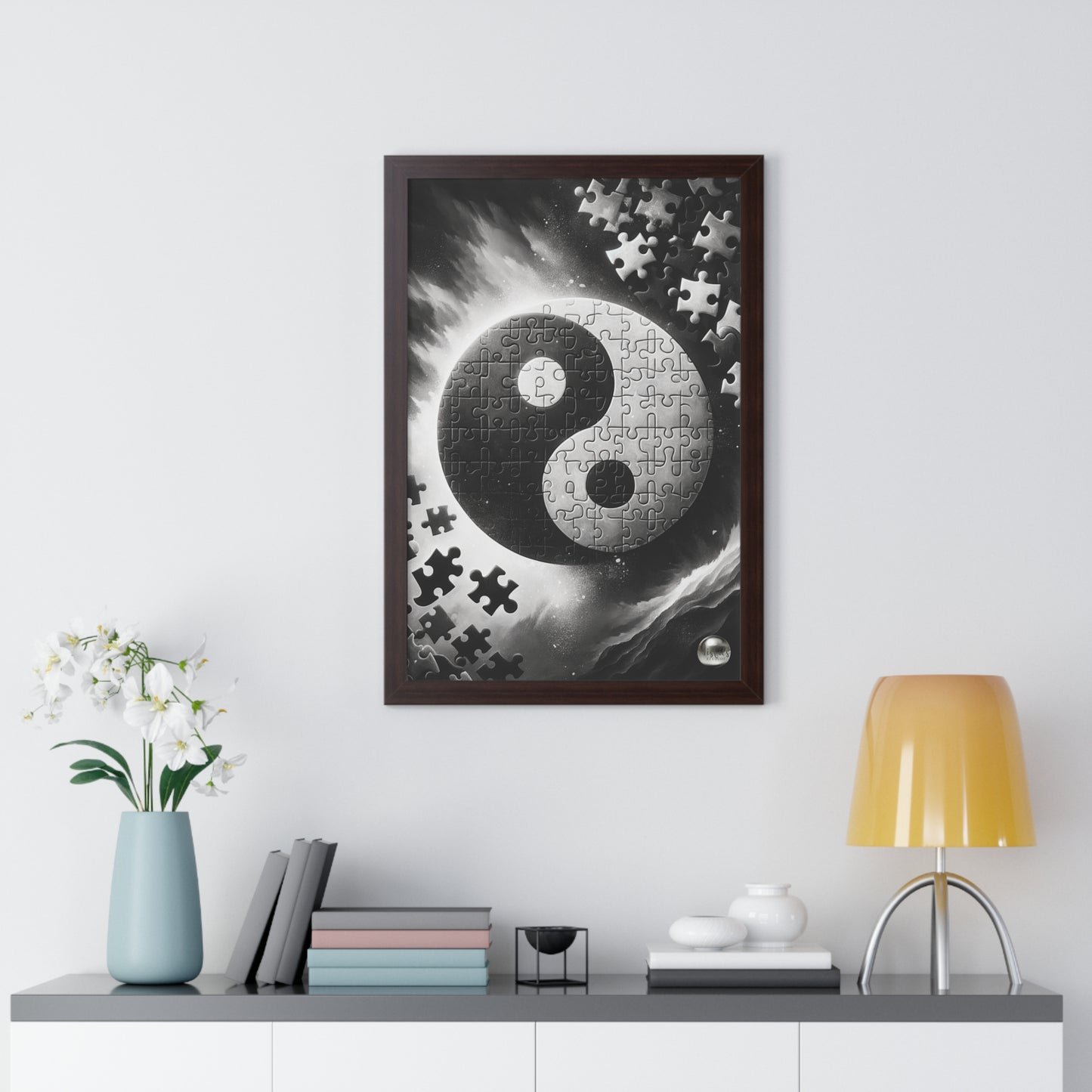 Yin Yang Interconnected Puzzle Pieces - Framed Vertical Poster  Home Decor - Misfit Marketing Design Studios