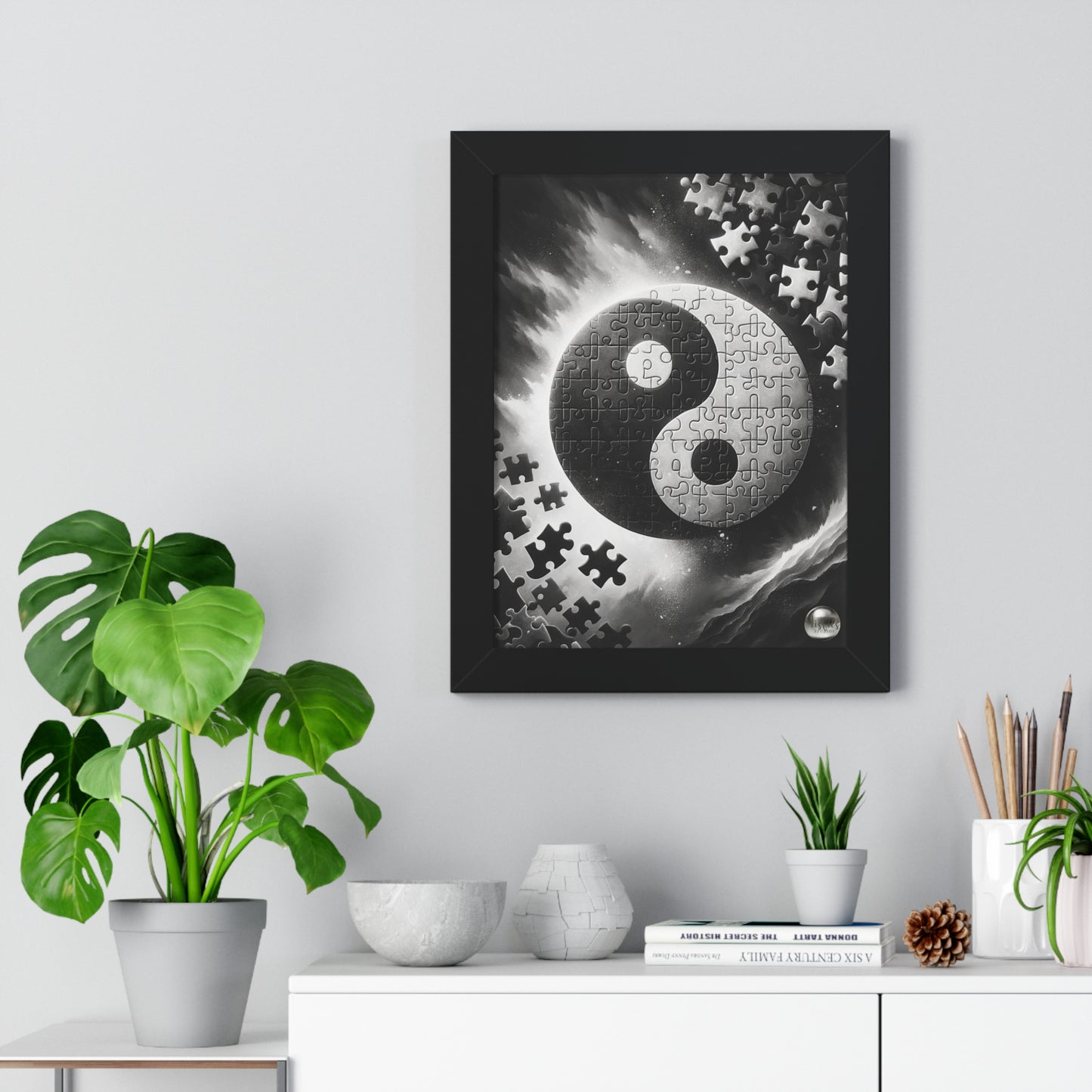 Yin Yang Interconnected Puzzle Pieces - Framed Vertical Poster  Home Decor - Misfit Marketing Design Studios