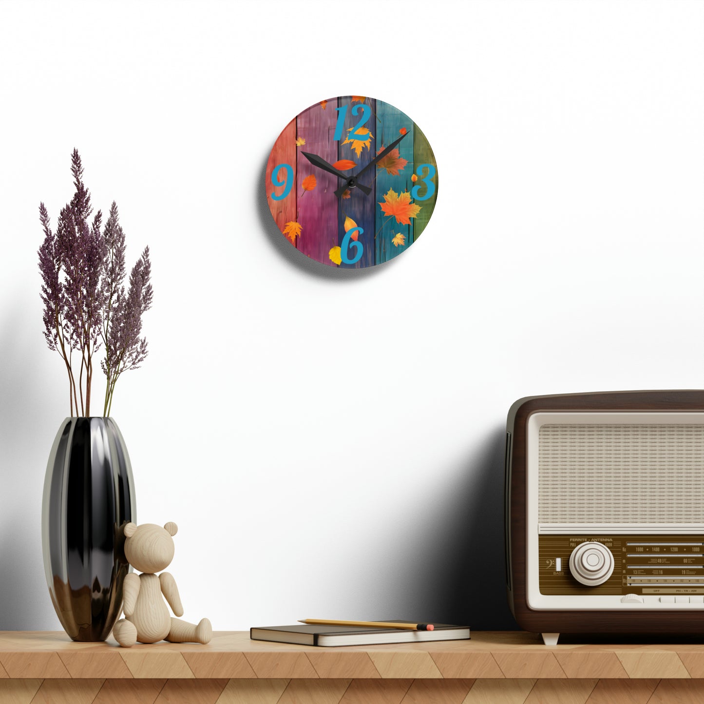 Colorful Wood Autumn Acrylic Wall Clock - Misfit Marketing Designs