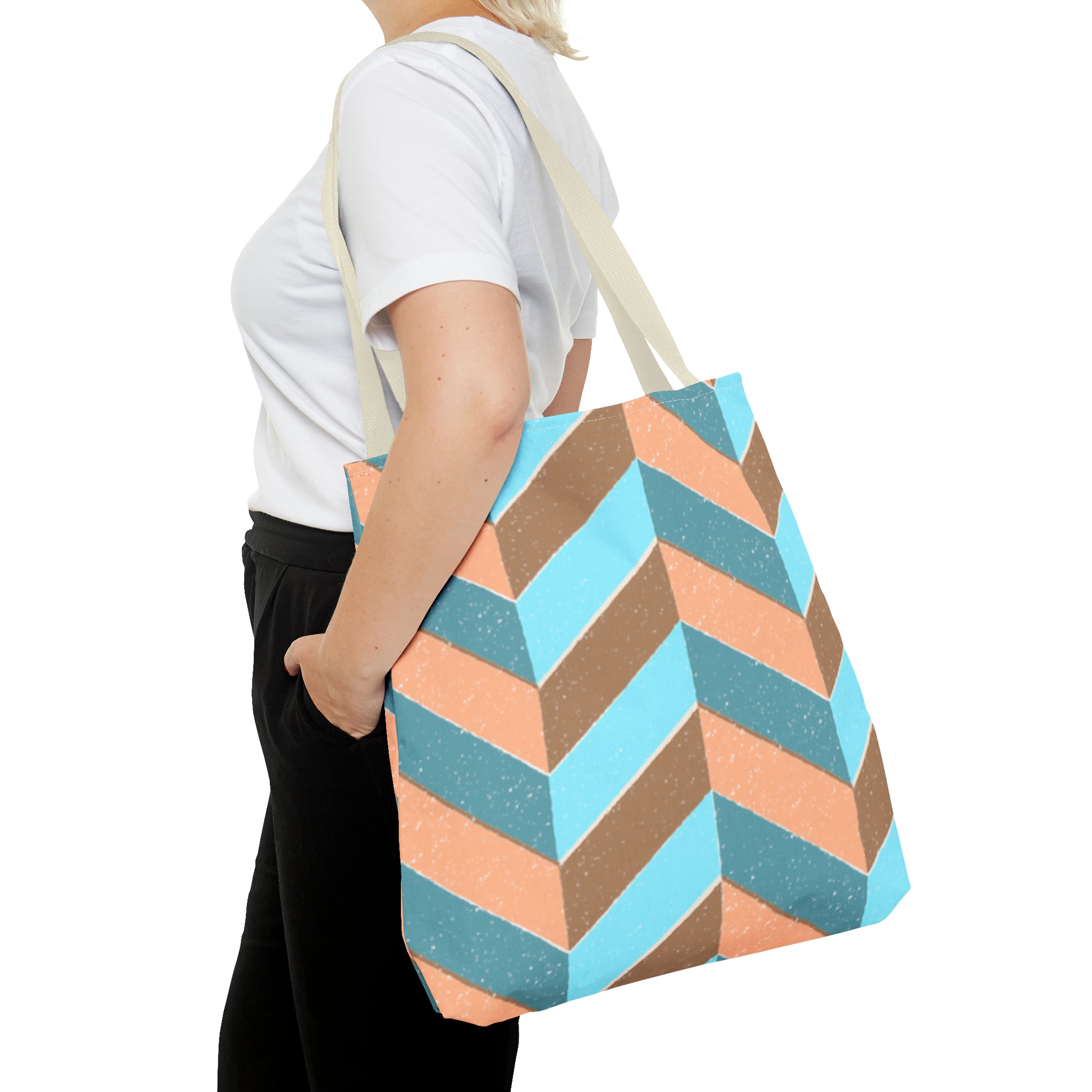 Misty Cyan Chevron Tote Bag - Fashionable and Functional - Misfit Marketing Design Studios