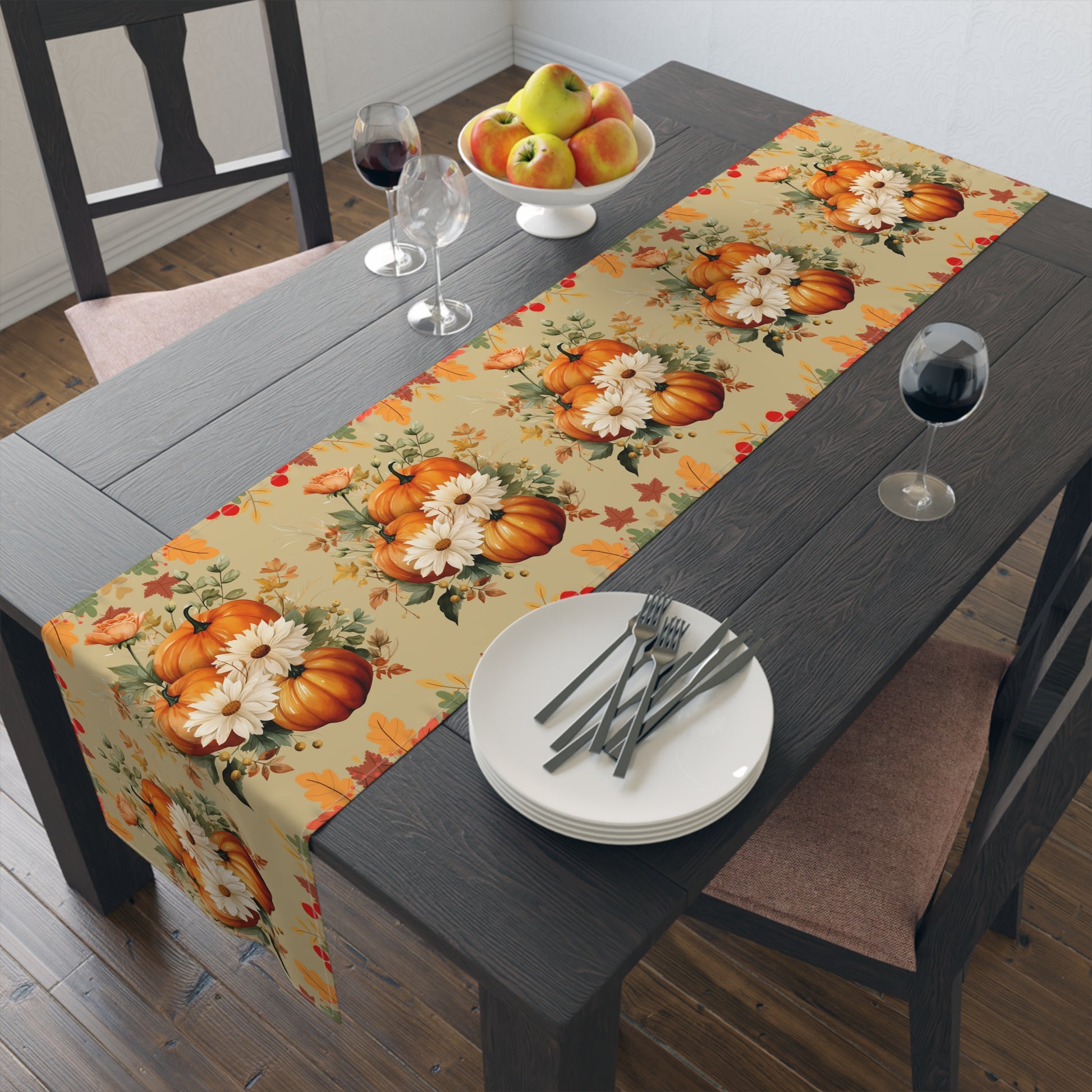 Autumn Table Runner with Pumpkins - Misfit Marketing Design Studios