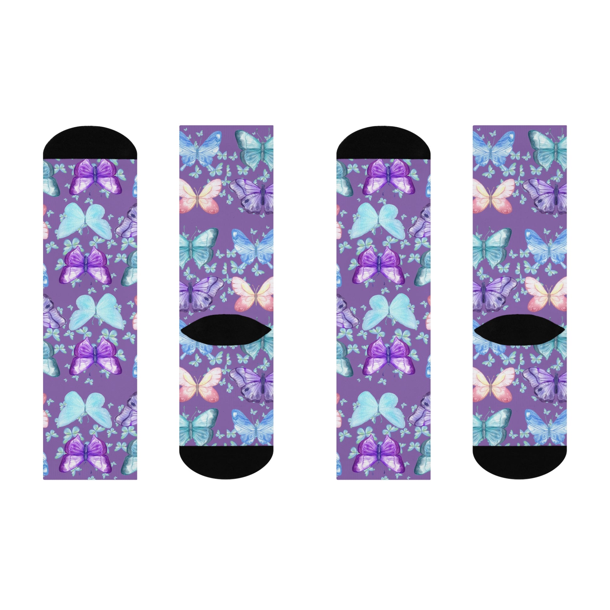 Pastel Butterfly Cushioned Crew Socks - Soft Colorful Footwear - Misfit Marketing Design Studios