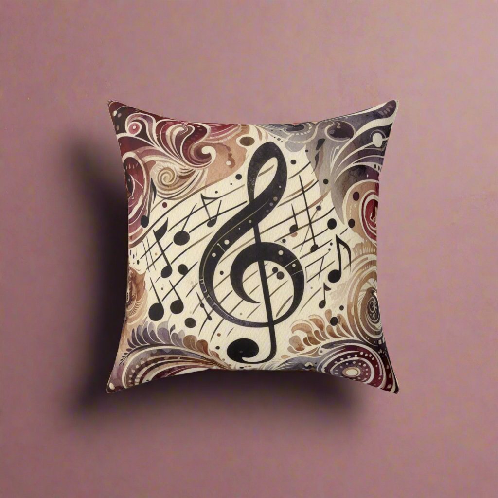 Double sided Dual Color Faux Suede Musical Notes Square Pillow