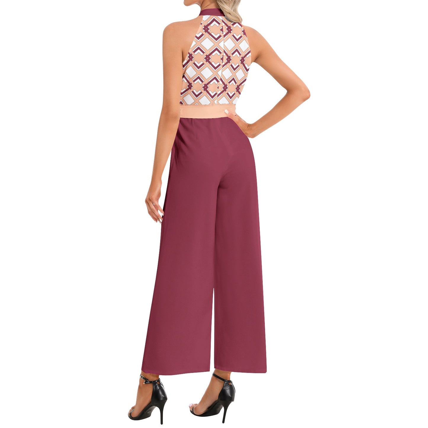 Burgundy Peach Fuzz Halter Jumpsuit with Belt - Elegant and Stylish - Misfit Marketing Design Studios