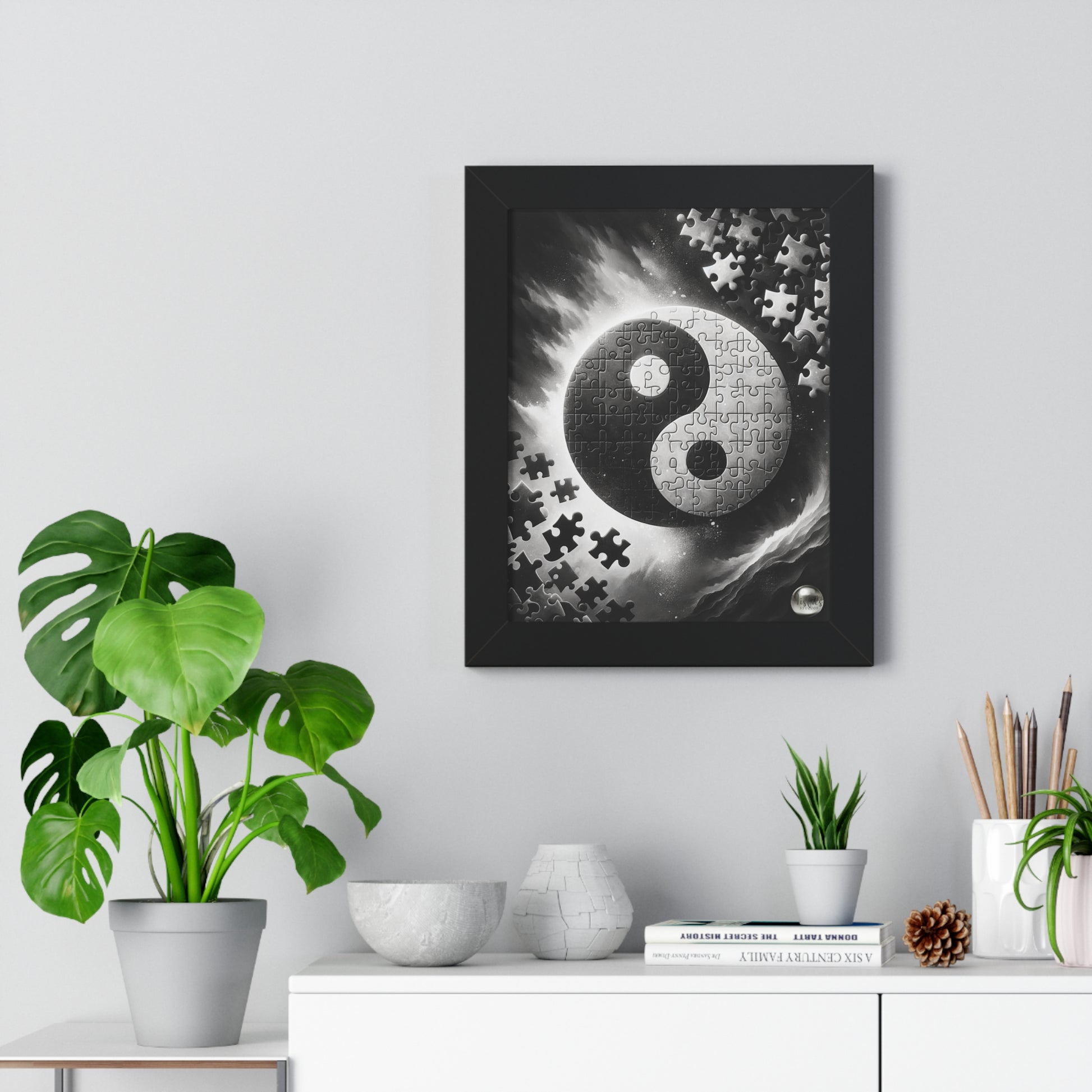 Yin Yang Interconnected Puzzle Pieces - Framed Vertical Poster  Home Decor - Misfit Marketing Design Studios