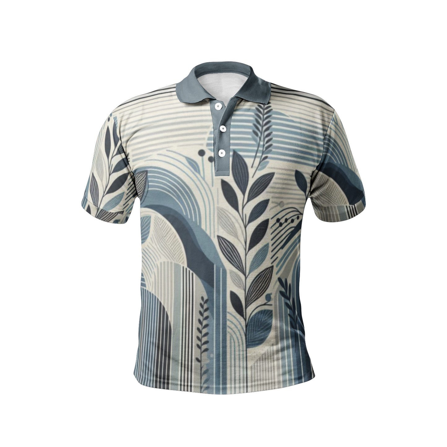 Men's Blue and Gray Abstract Polo Shirt