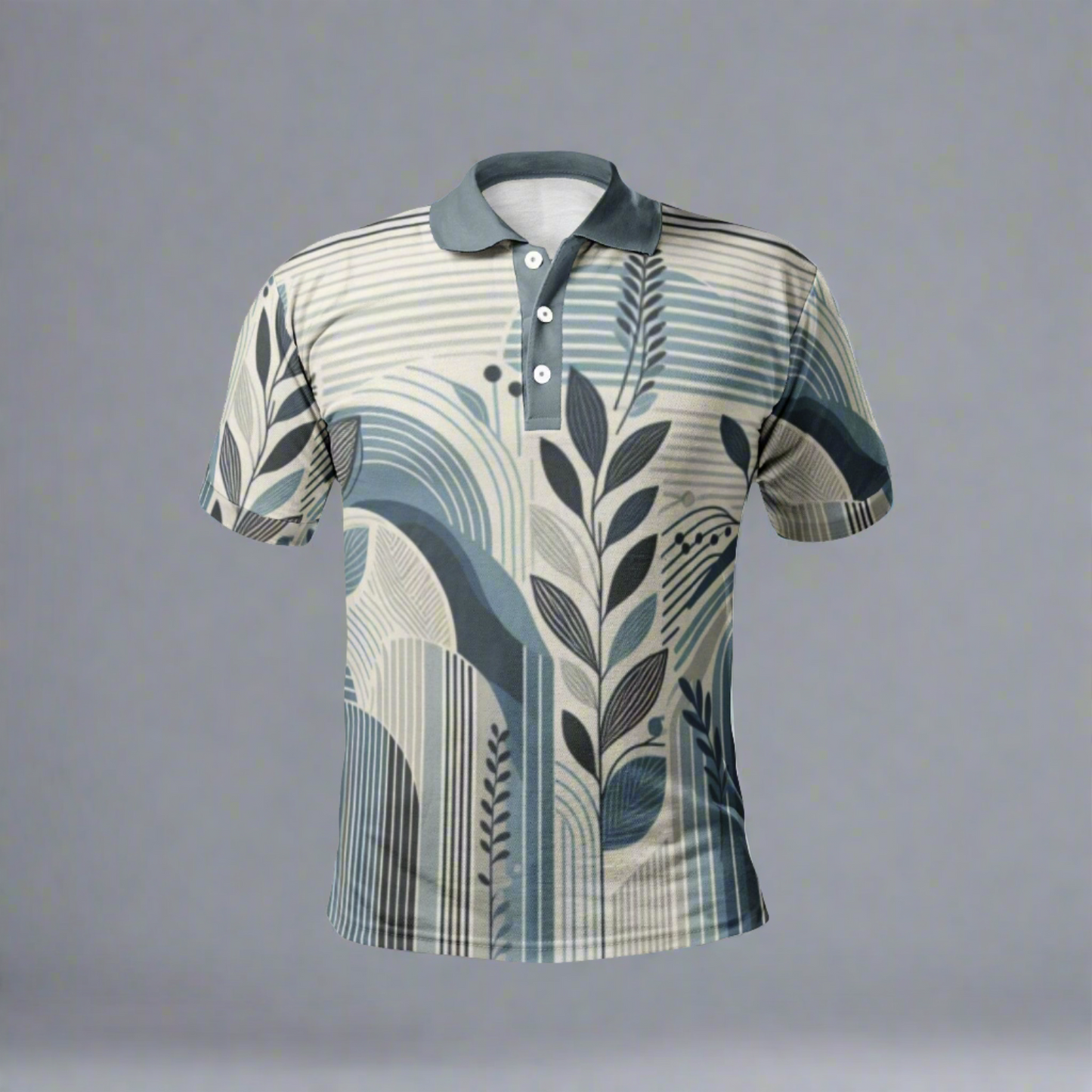 Men's Blue and Gray Abstract Polo Shirt