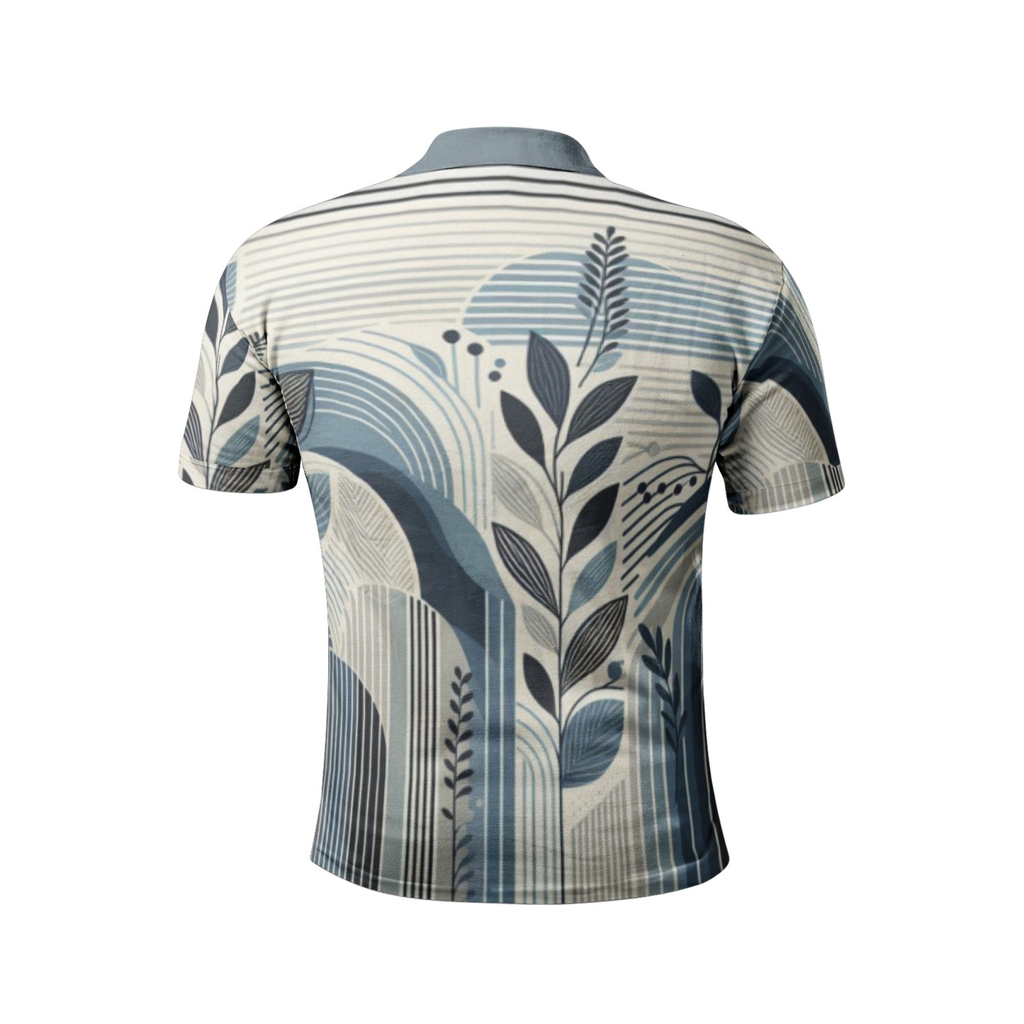 Men's Blue and Gray Abstract Polo Shirt