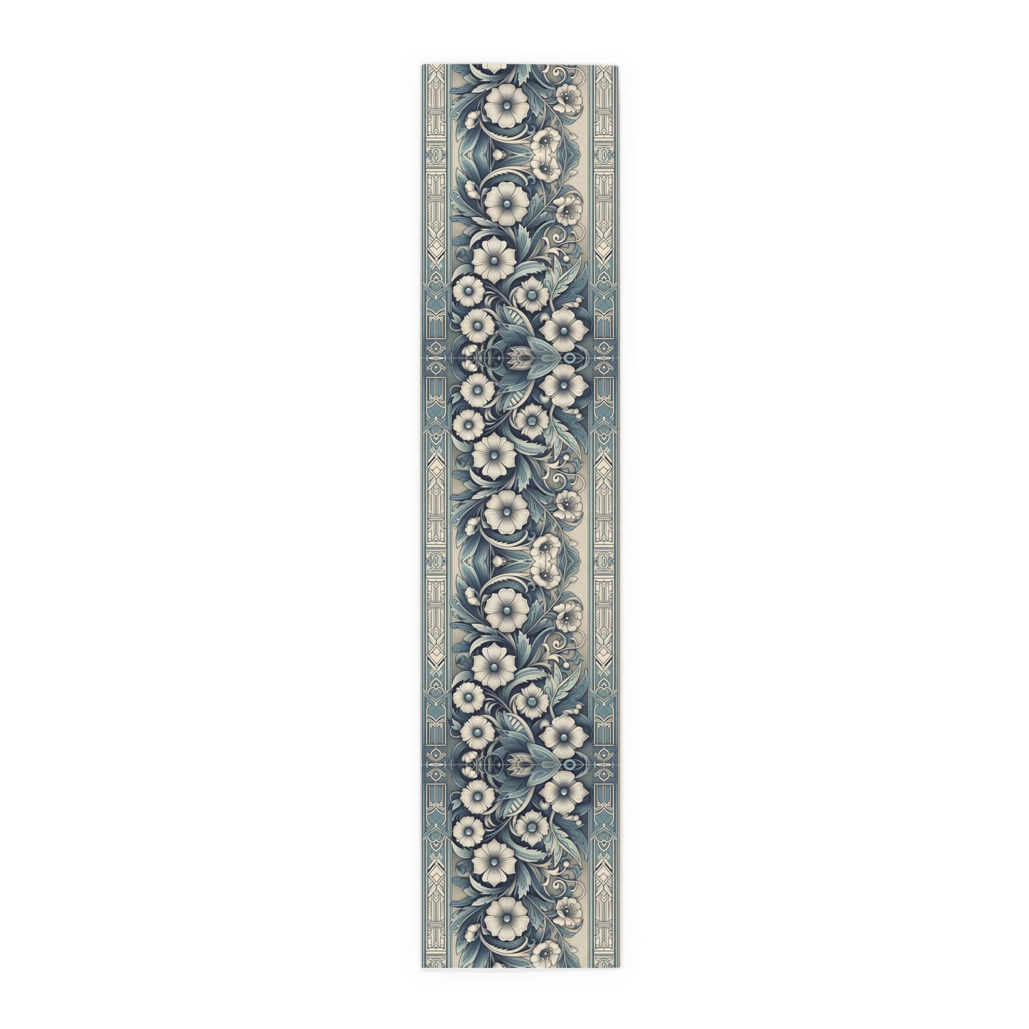 Antique Periwinkle and White Floral Pattern Table Runner