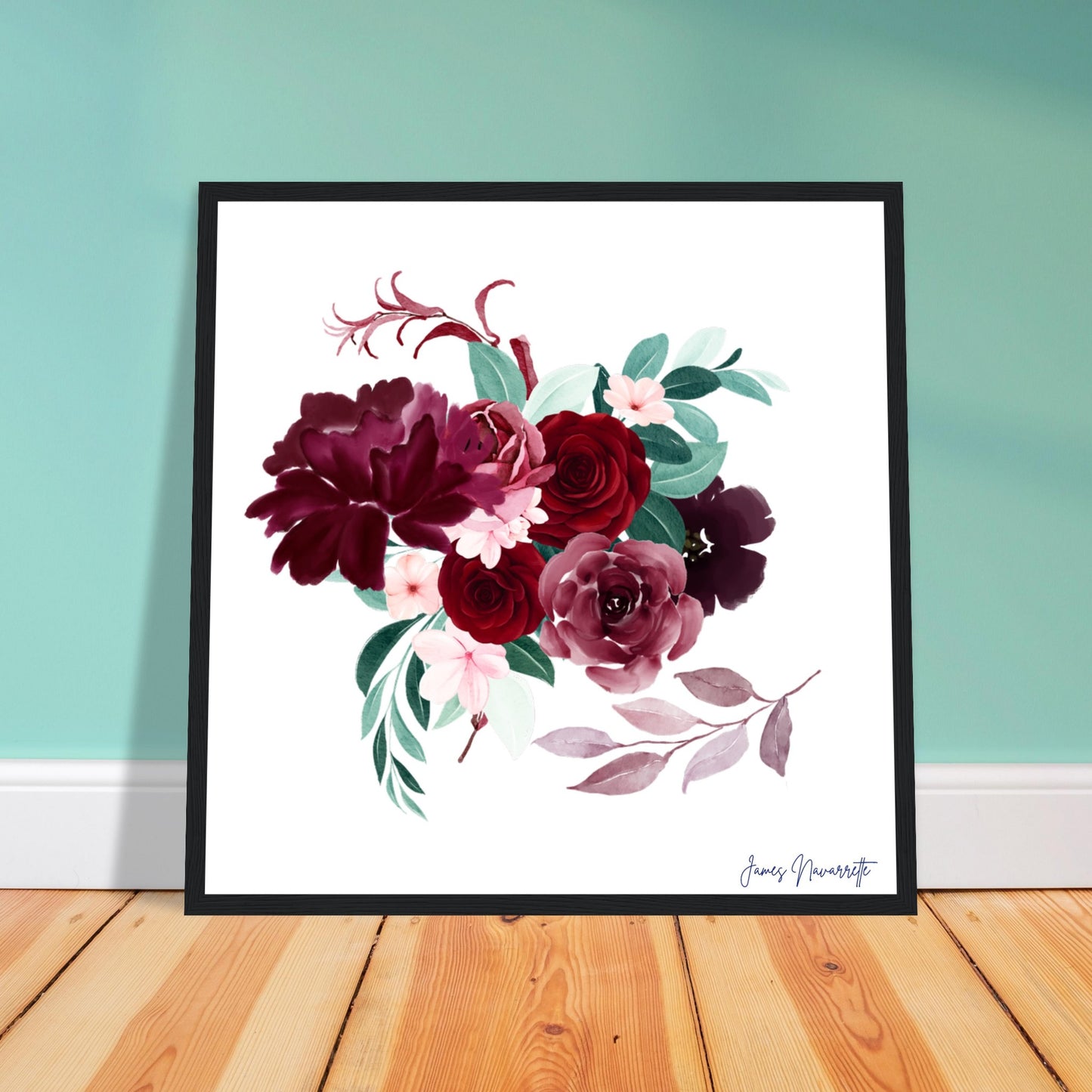 Burgundy Floral Premium Framed Print - Elegant Home Decor - Misfit Marketing Design Studios