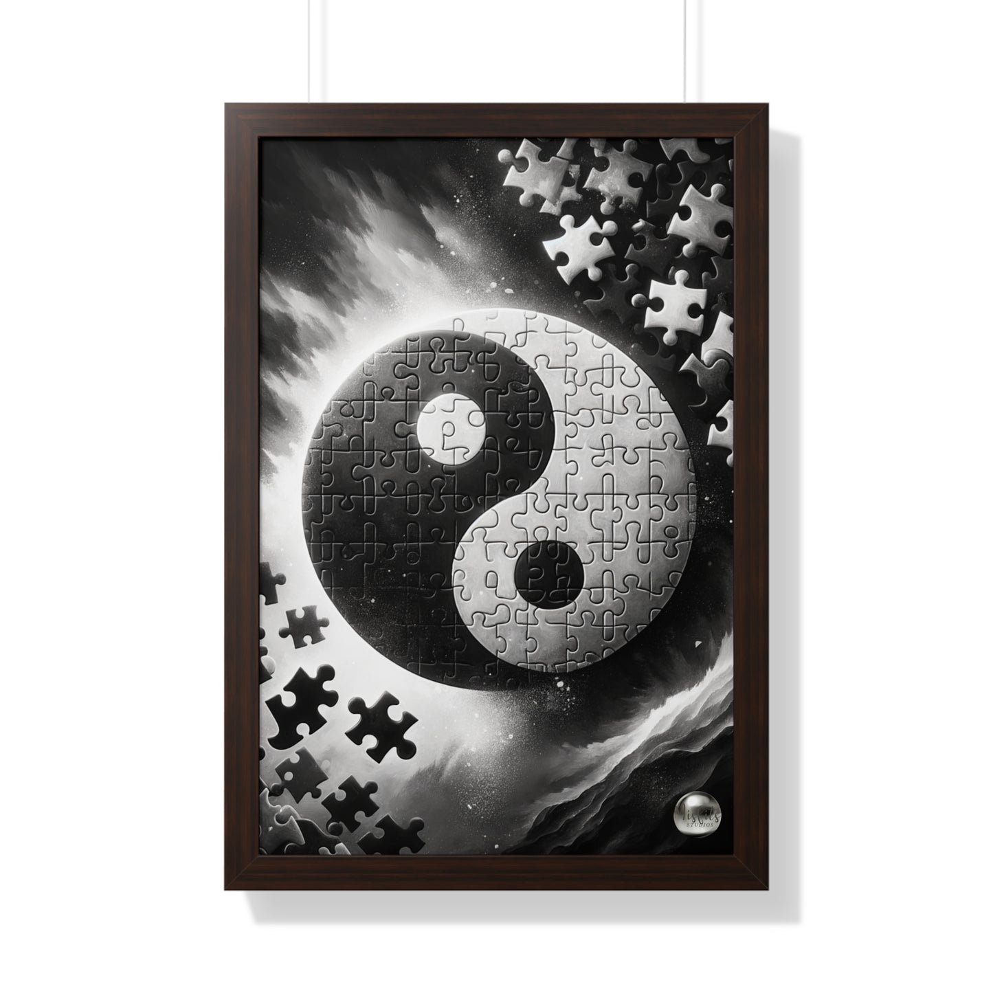 Yin Yang Interconnected Puzzle Pieces - Framed Vertical Poster  Home Decor - Misfit Marketing Design Studios