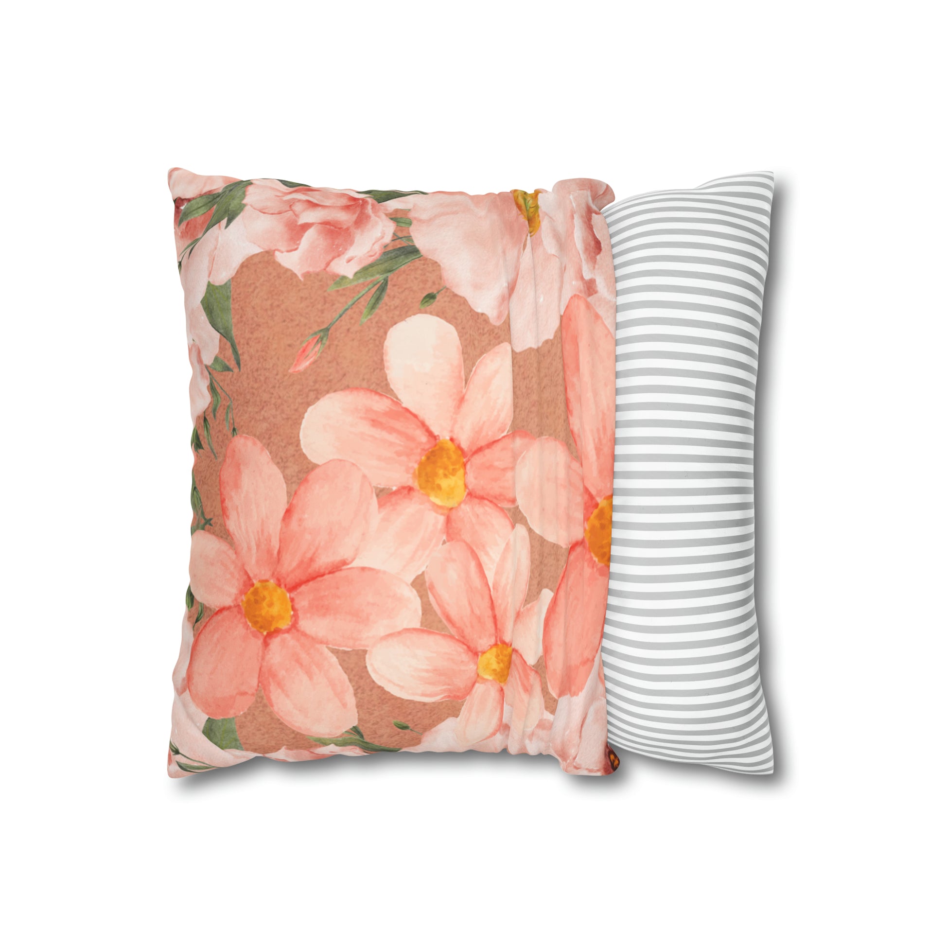 Peach Floral Faux Suede Square Pillow Cover - Decorative Home Accent - Misfit Marketing Design Studios