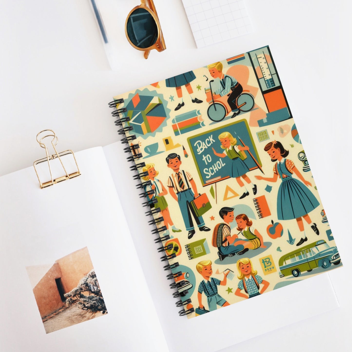 Back to School Mid Century-inspired Spiral Notebook - Ruled Line