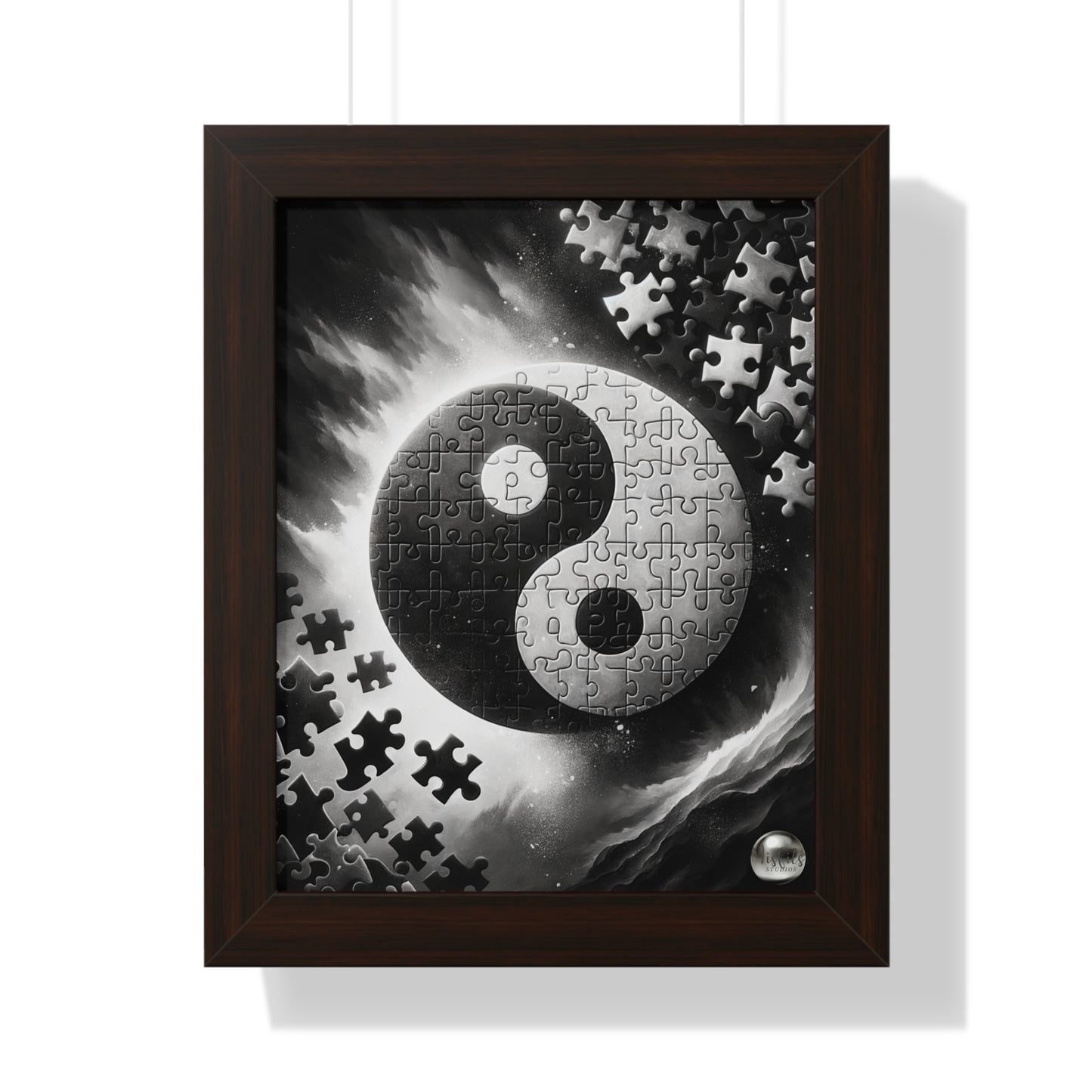 Yin Yang Interconnected Puzzle Pieces - Framed Vertical Poster  Home Decor - Misfit Marketing Design Studios