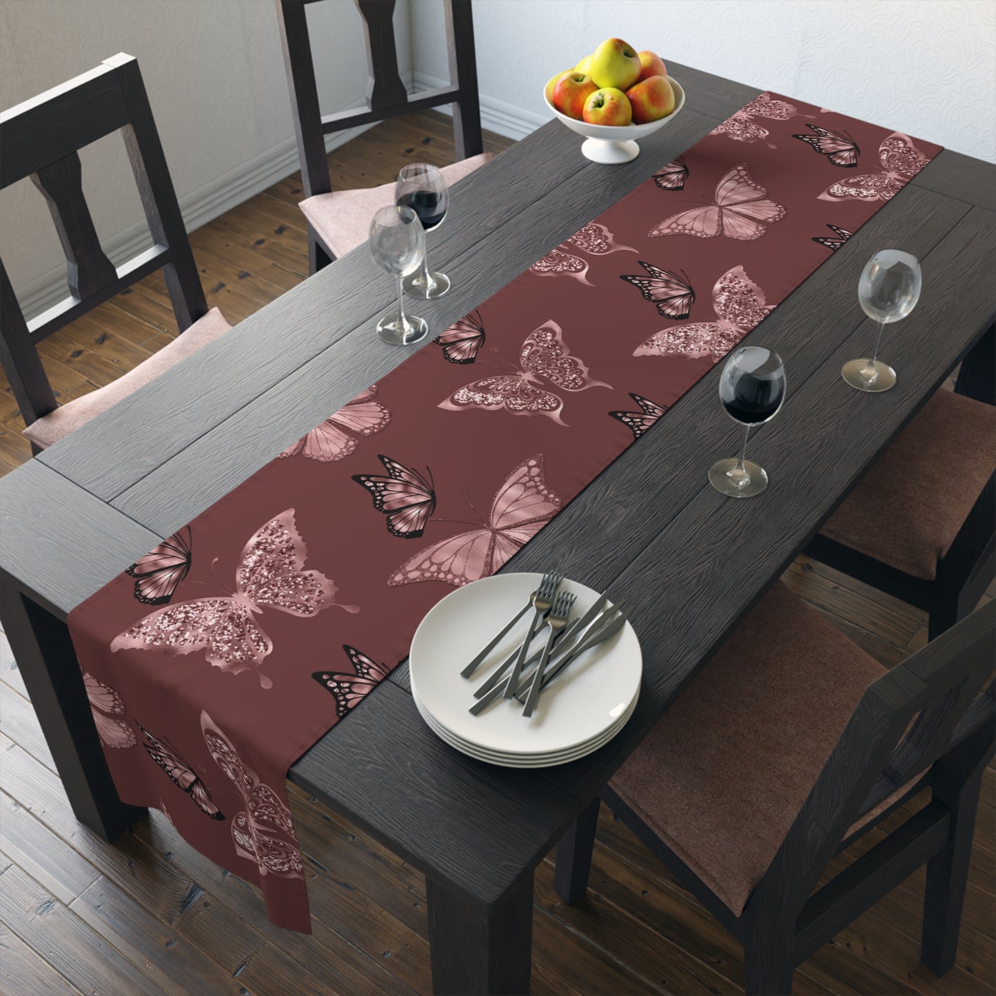 Butterfly Rose Table Runner - Elegant Home Decor Piece - Misfit Marketing Design Studios