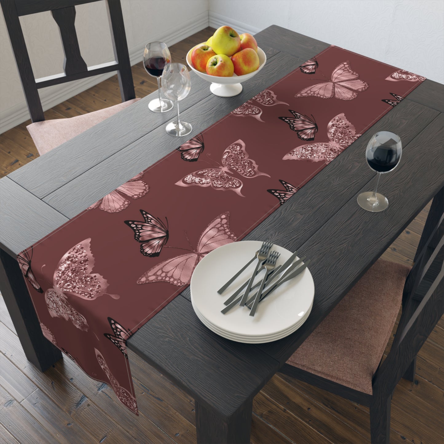 Butterfly Rose Table Runner - Elegant Home Decor Piece - Misfit Marketing Design Studios