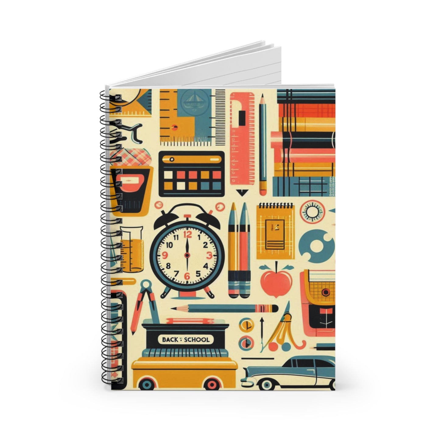 Back To School 1950s Supplies Spiral Notebook - Ruled Line