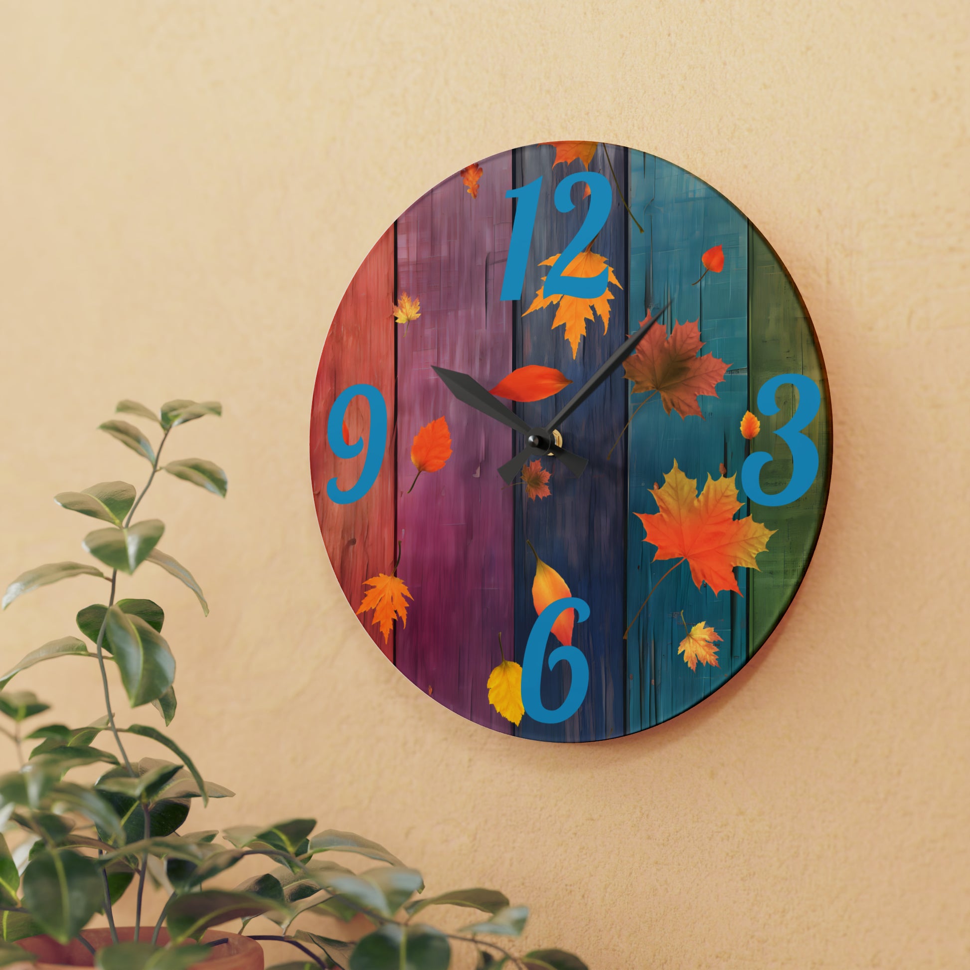 Colorful Wood Autumn Acrylic Wall Clock - Misfit Marketing Designs