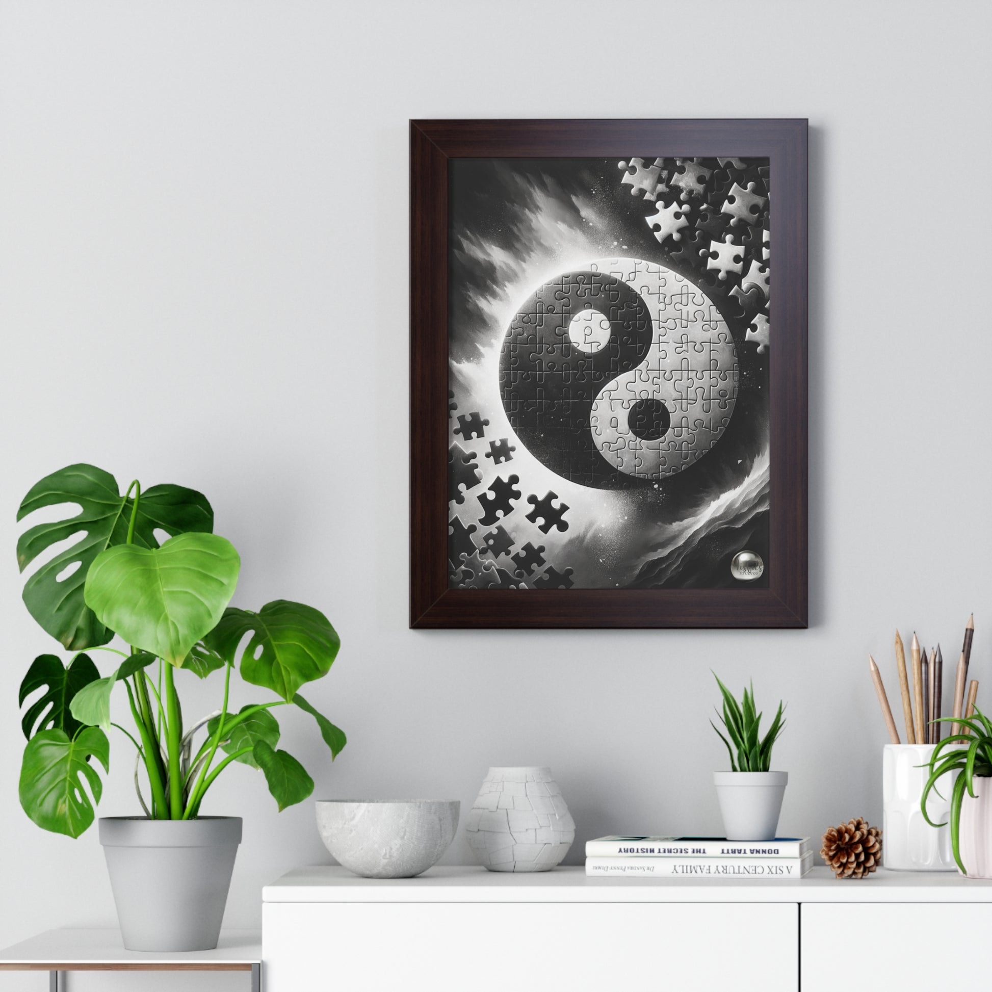 Yin Yang Interconnected Puzzle Pieces - Framed Vertical Poster  Home Decor - Misfit Marketing Design Studios