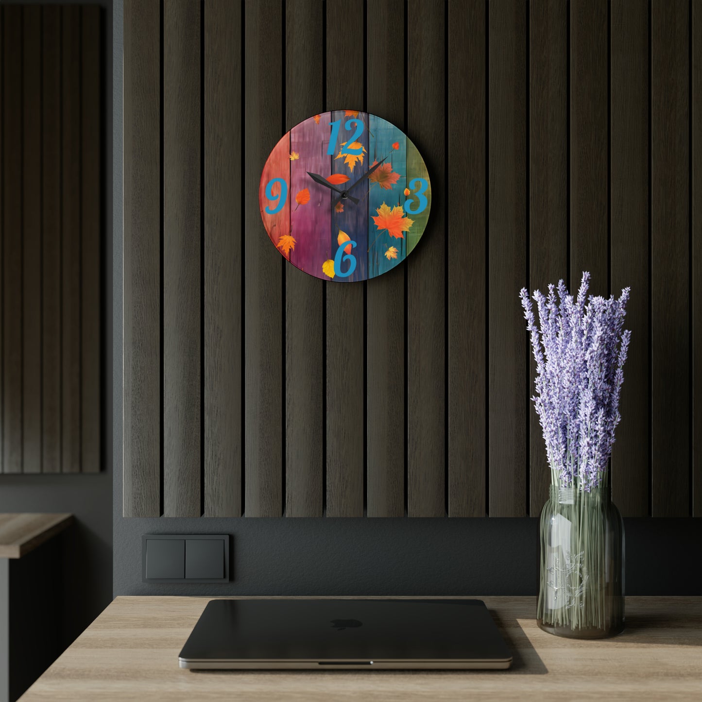 Colorful Wood Autumn Acrylic Wall Clock - Misfit Marketing Designs