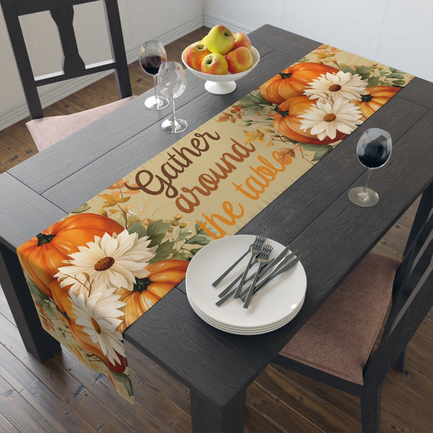 Thanksgiving Table Runner with Pumpkins - Misfit Marketing Design Studios