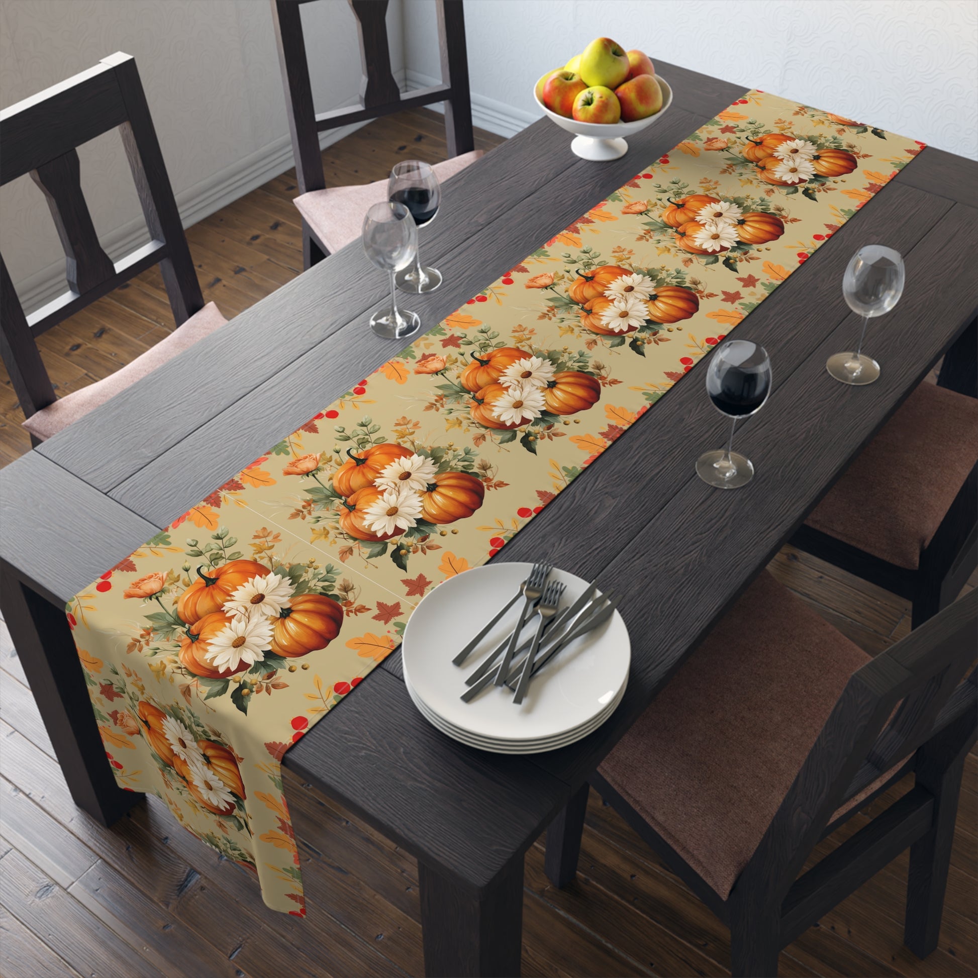 Autumn Table Runner with Pumpkins - Misfit Marketing Design Studios