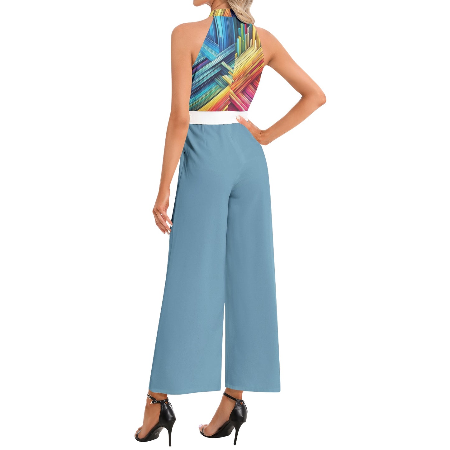 Colorful Halter Neck Belted Jumpsuit in Trendy Powder Blue - Fashionable and Fun