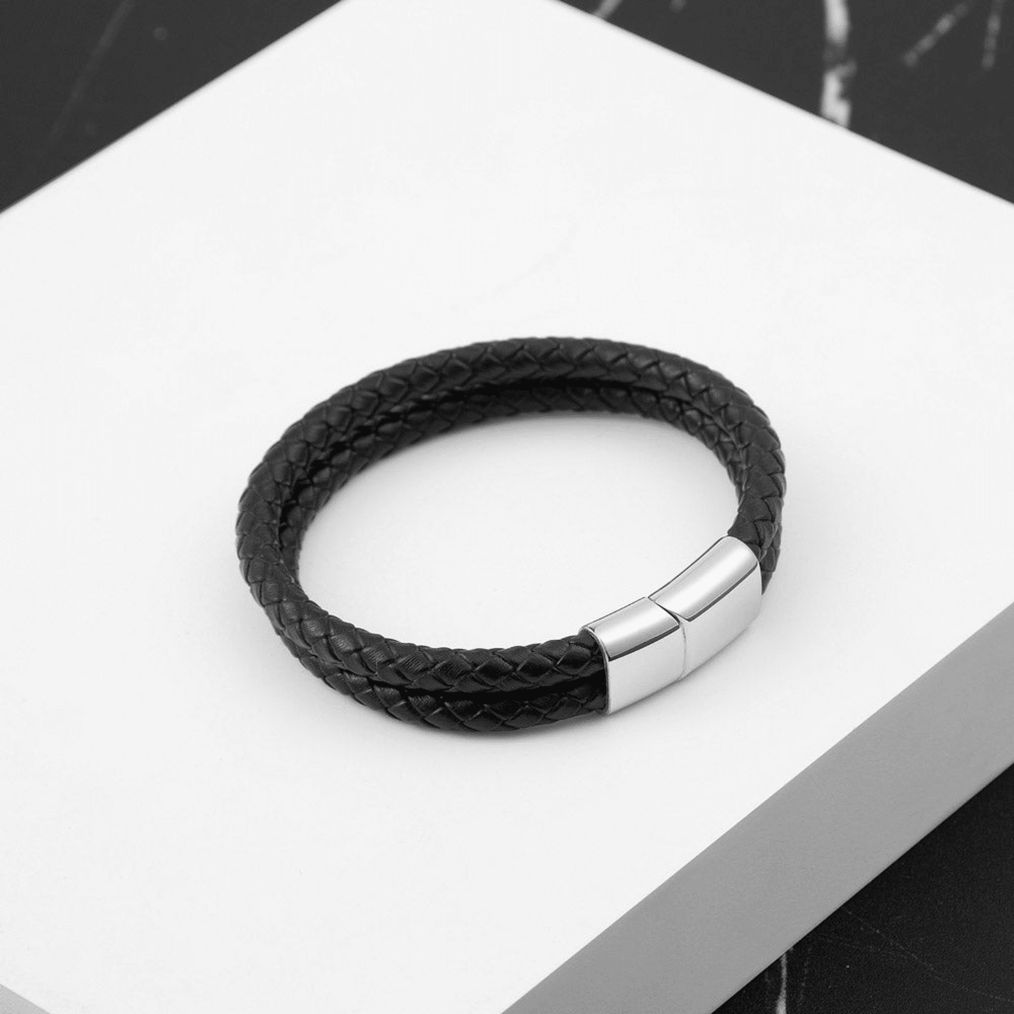 Engravable Black Leather Bracelet - Personalized Gift for Him or Her - Misfit Marketing Design Studios