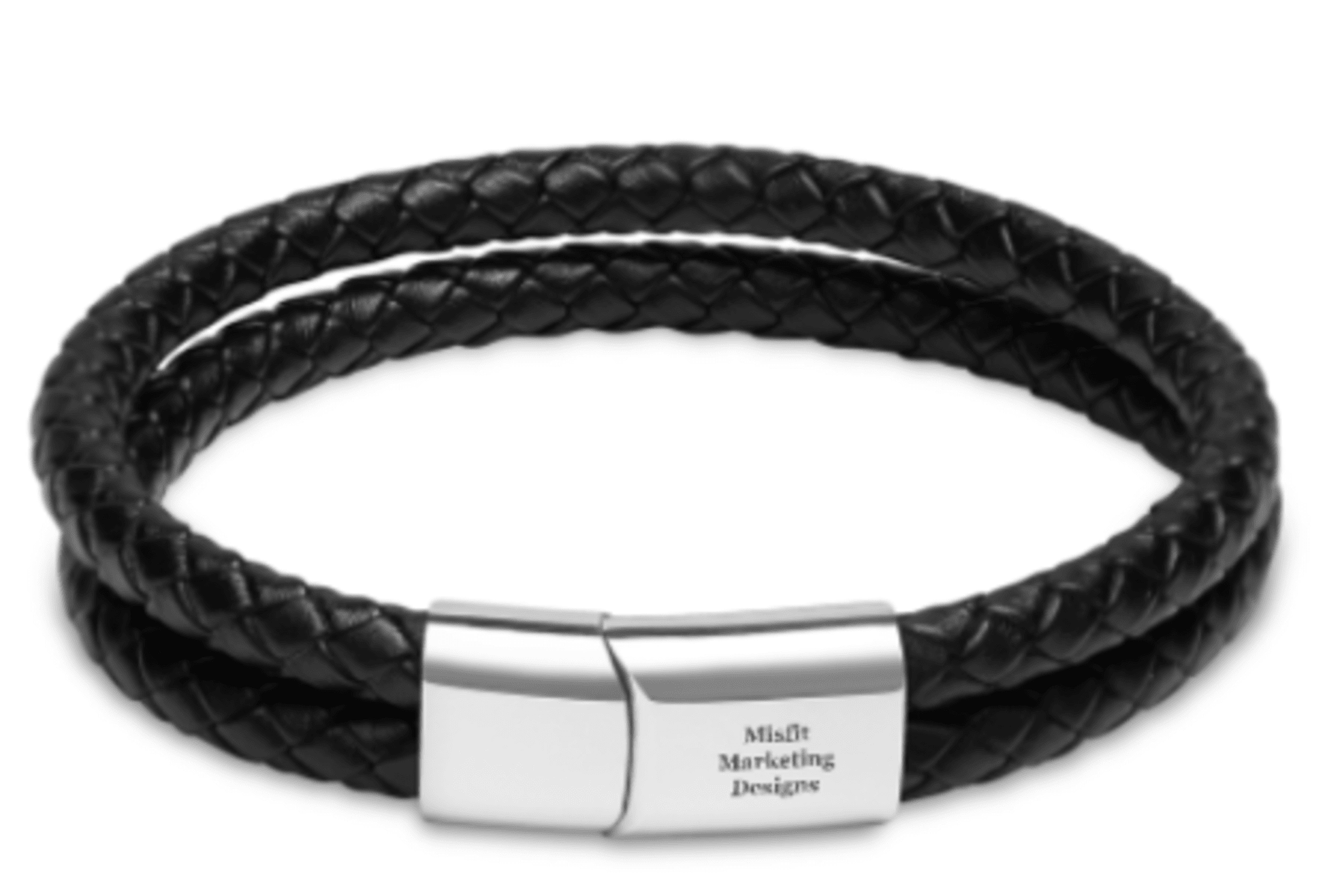 Engravable Black Leather Bracelet - Personalized Gift for Him or Her - Misfit Marketing Design Studios