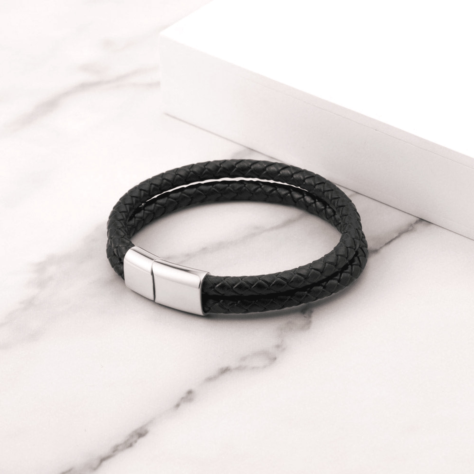 Engravable Black Leather Bracelet - Personalized Gift for Him or Her - Misfit Marketing Design Studios