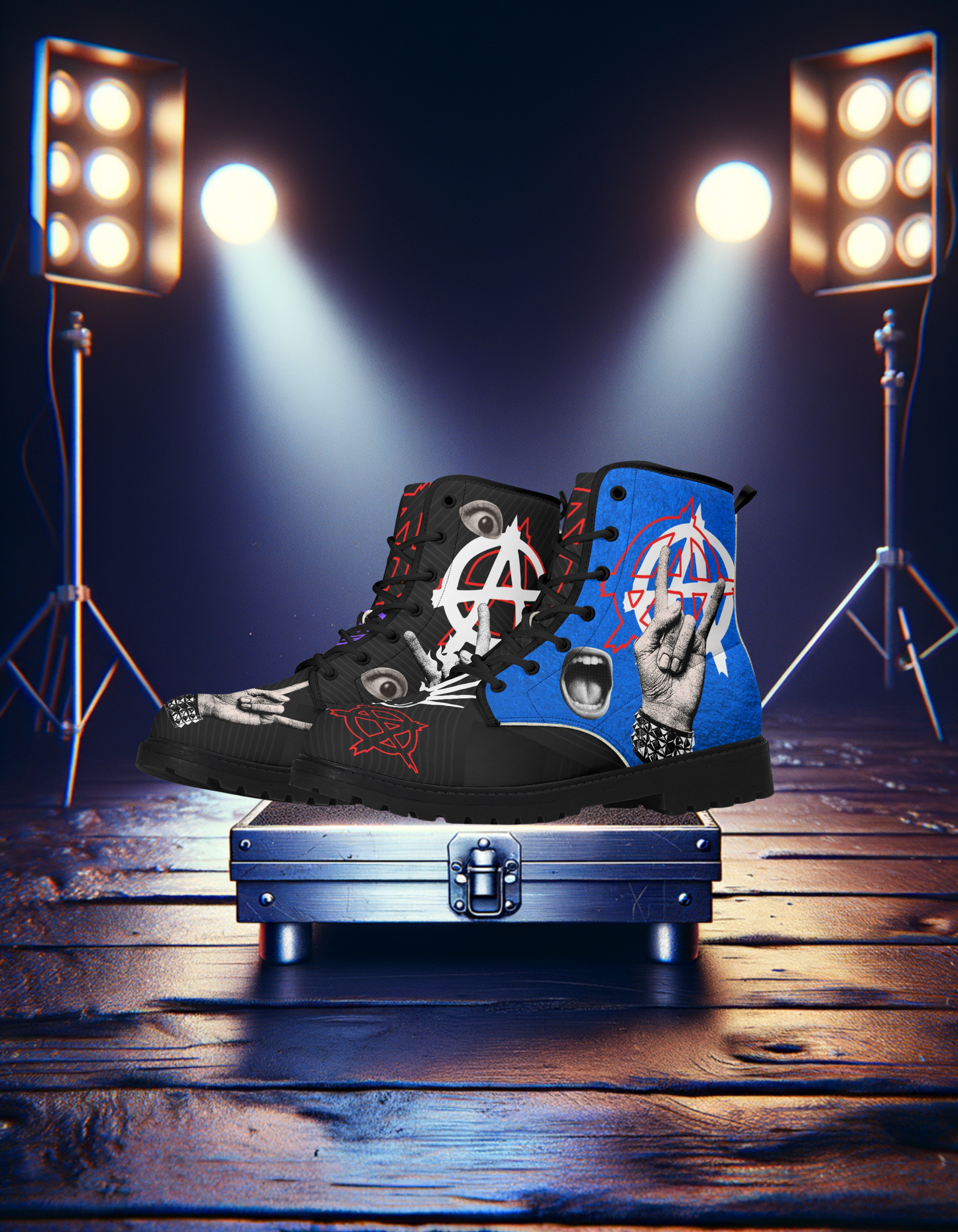 Mens Black Leather Punk Rock Boots with Outsole - Stylish and Edgy Footwear - Misfit Marketing Design Studios