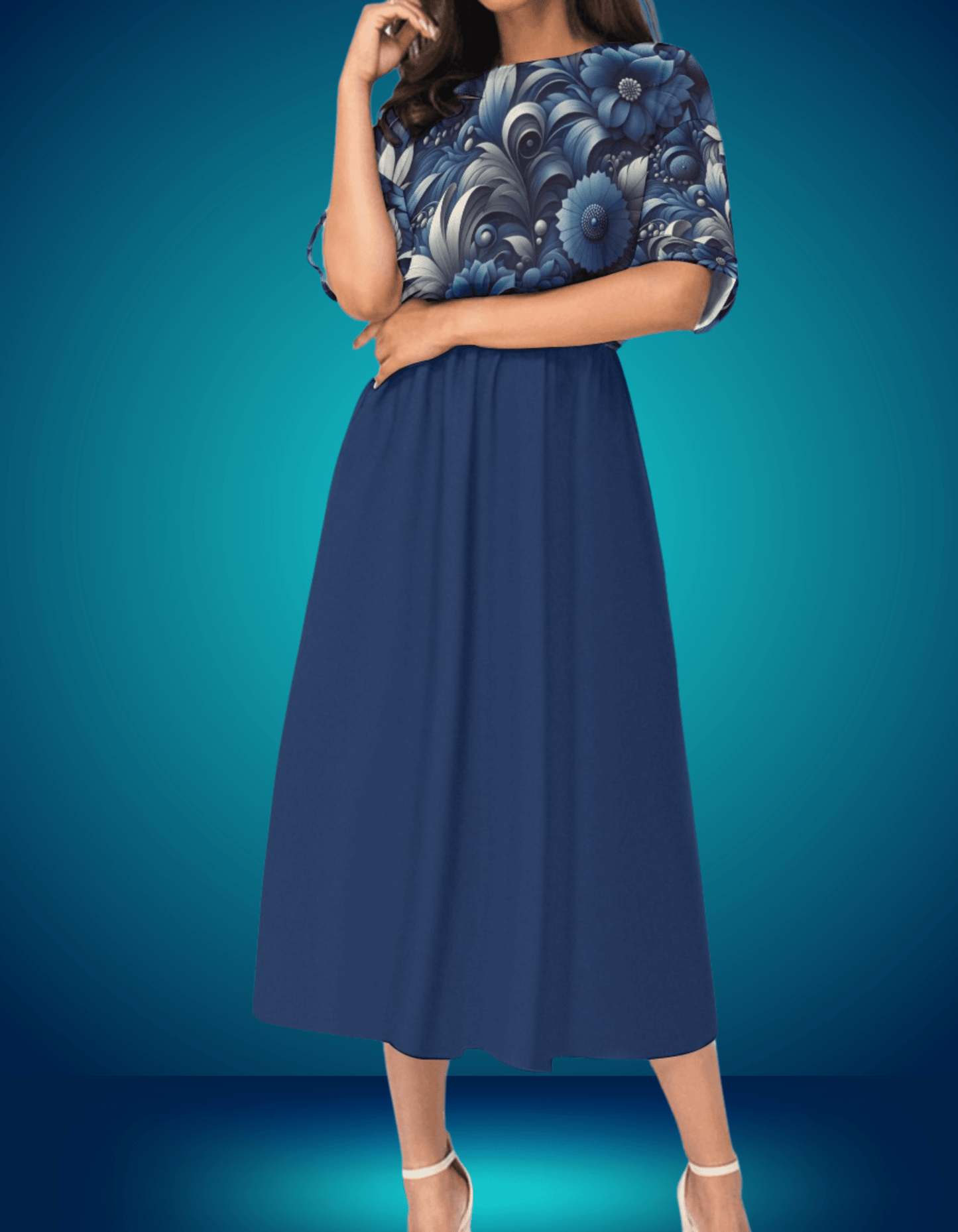 Indigo Floral Maxi Dress with Elastic Waist - Perfect for Any Occasion - Misfit Marketing Design Studios