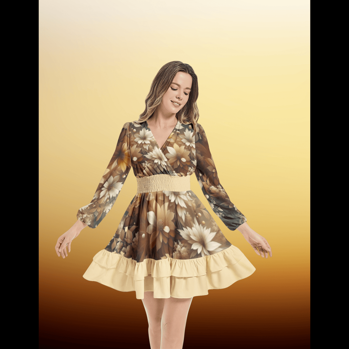 Floral Tiered Ruffle Mini Dress - Long Sleeve - Perfect for Any Occasion - Misfit Marketing Design Studios