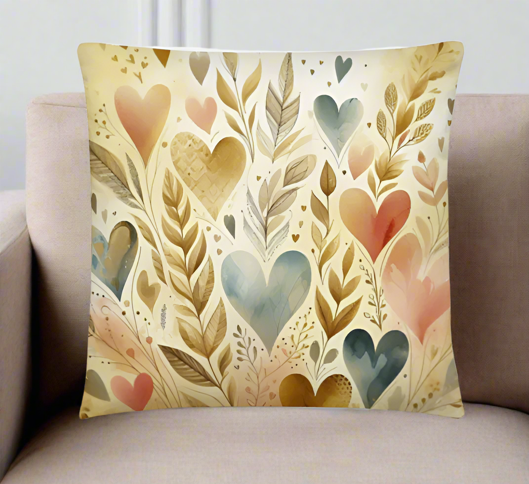 Golden Floral Hearts Accent Throw Pillow