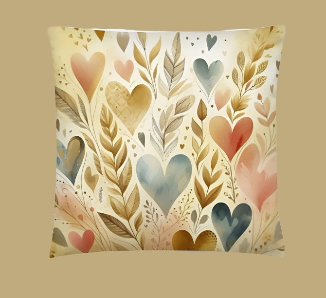 Golden Floral Hearts Accent Throw Pillow