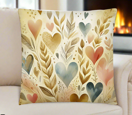 Golden Floral Hearts Accent Throw Pillow