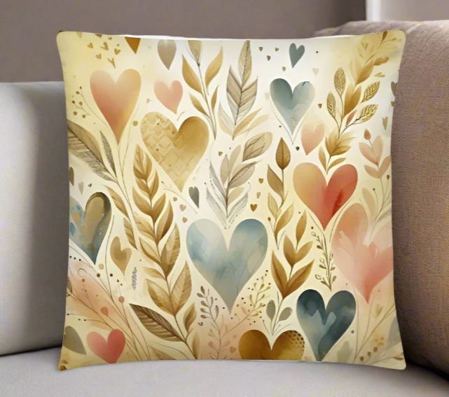 Golden Floral Hearts Accent Throw Pillow