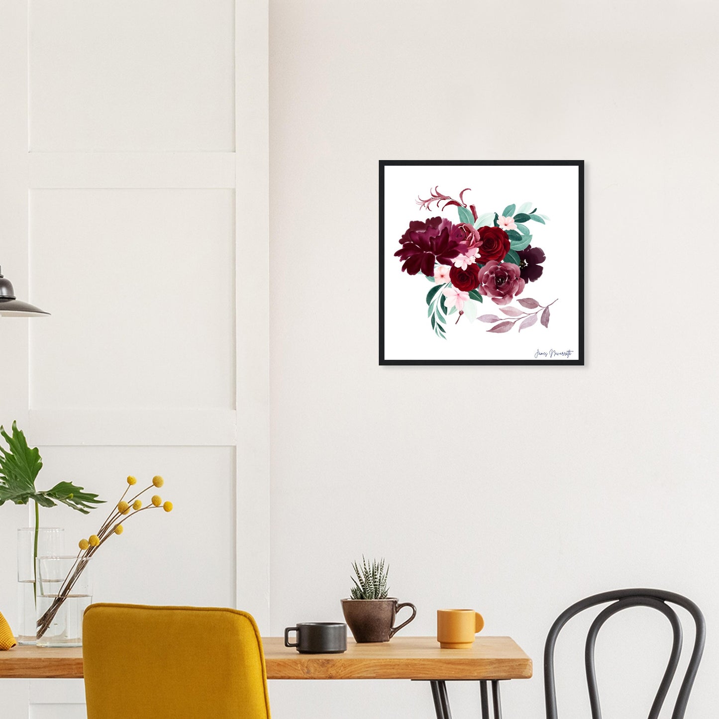 Burgundy Floral Premium Framed Print - Elegant Home Decor - Misfit Marketing Design Studios