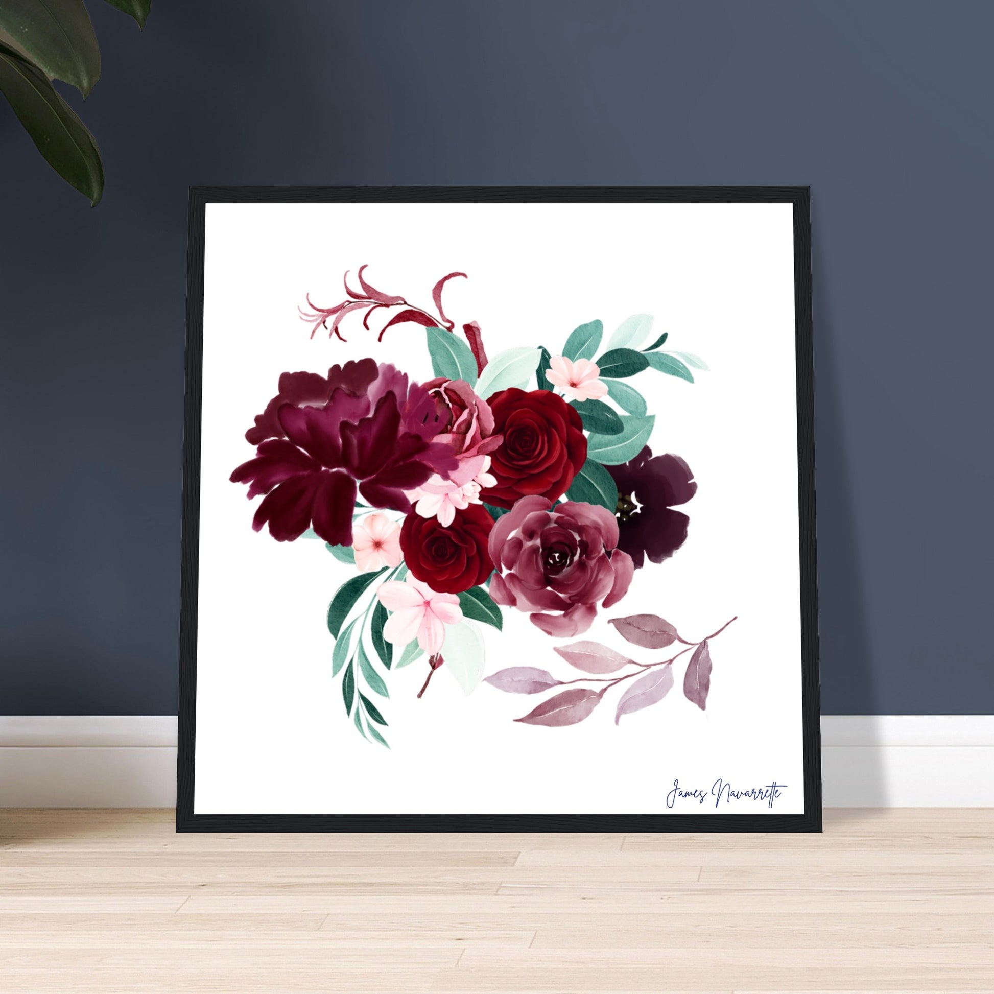 Burgundy Floral Premium Framed Print - Elegant Home Decor - Misfit Marketing Design Studios