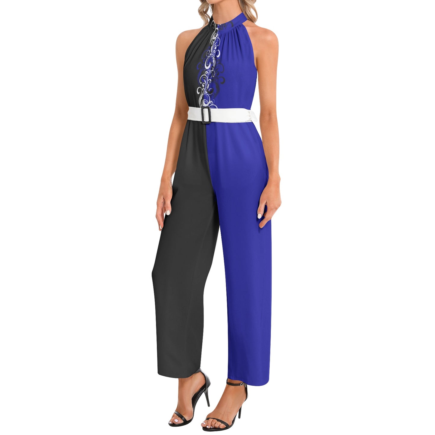 Ebony Blue Halter Neck Belted Jumpsuit