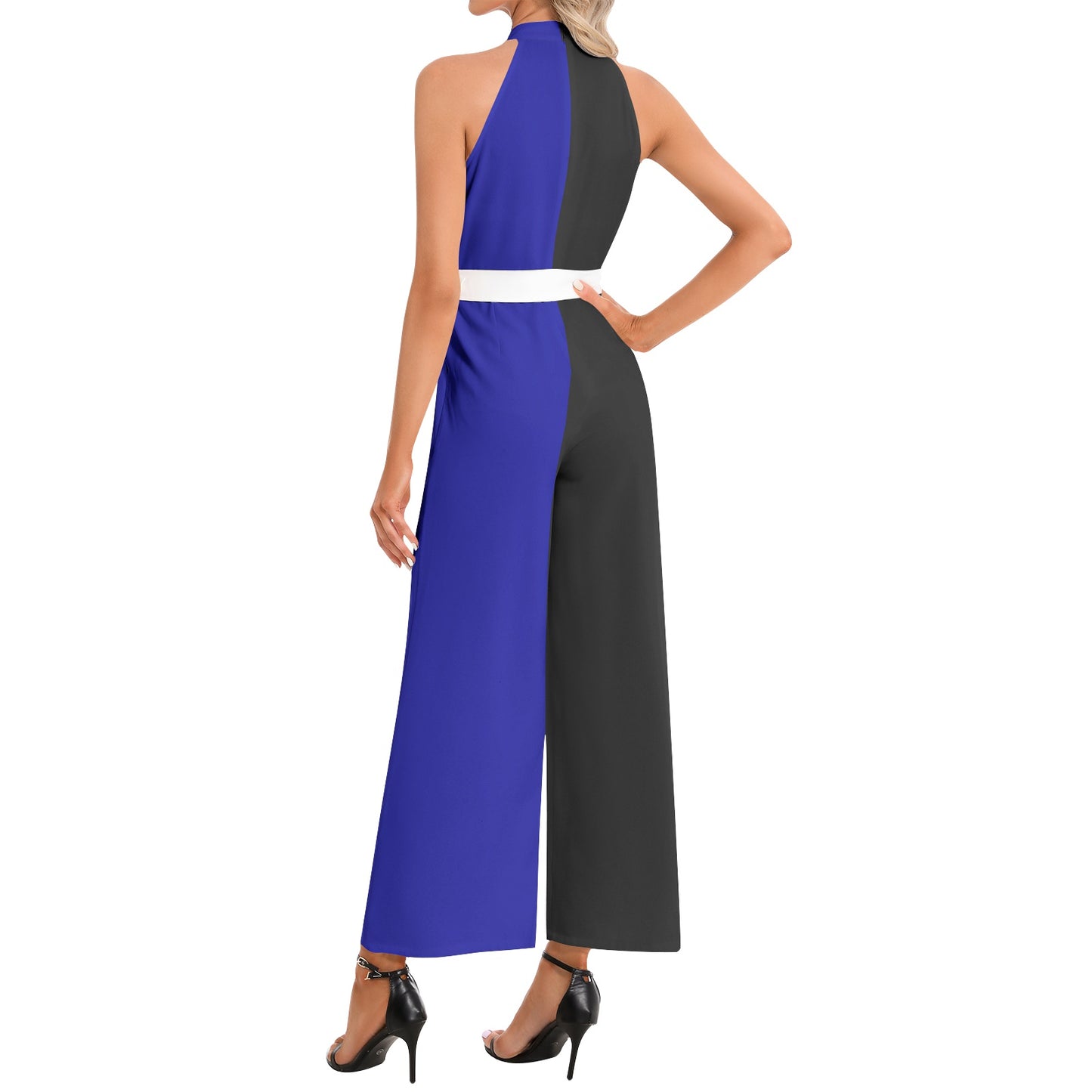 Ebony Blue Halter Neck Belted Jumpsuit