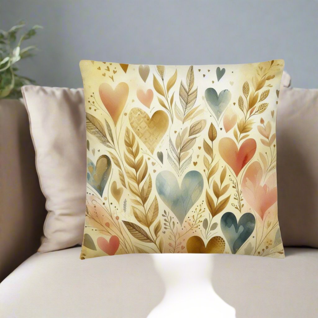 Golden Floral Hearts Accent Throw Pillow